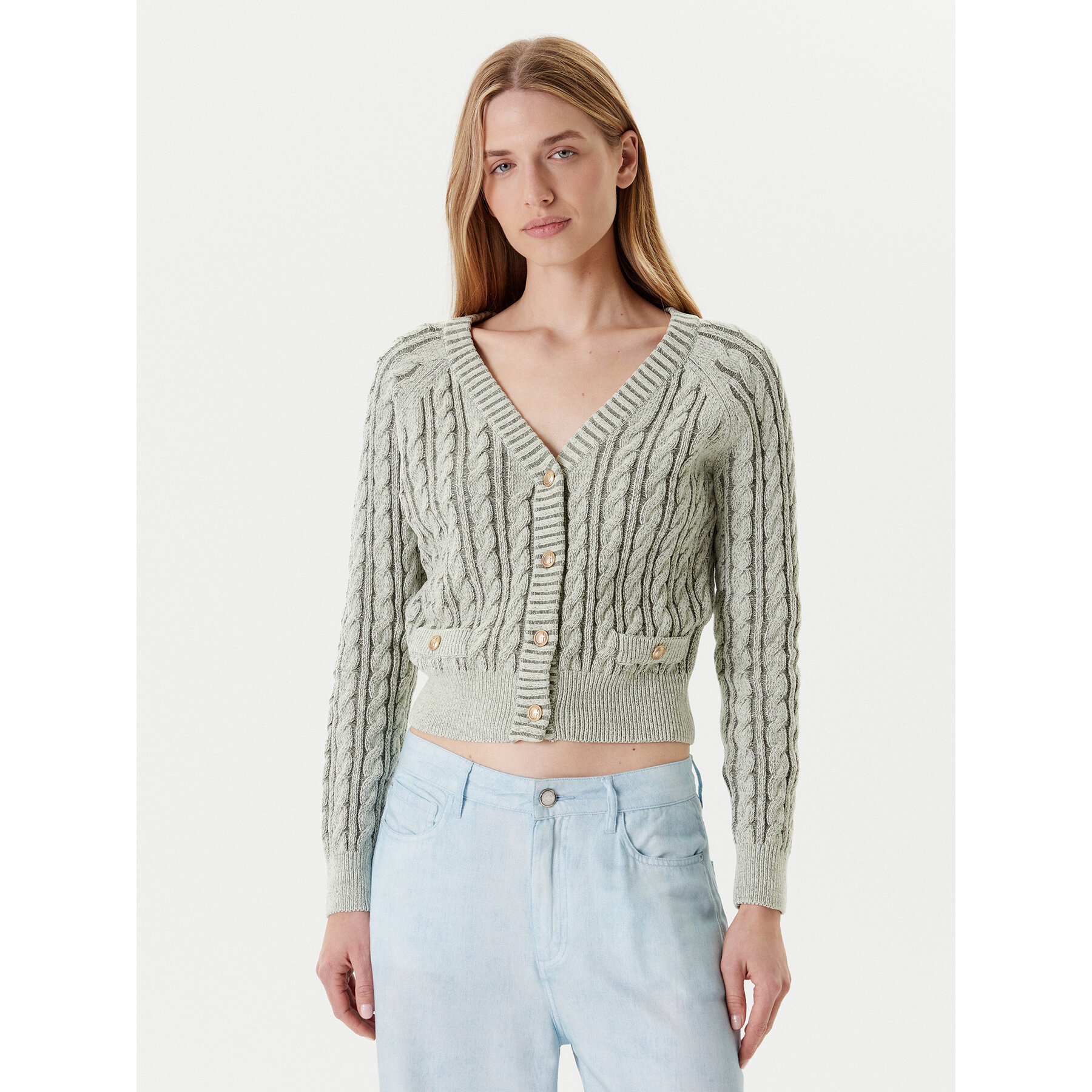 Guess Strickjacke W5YR15 Z3OU0 Grün Regular Fit