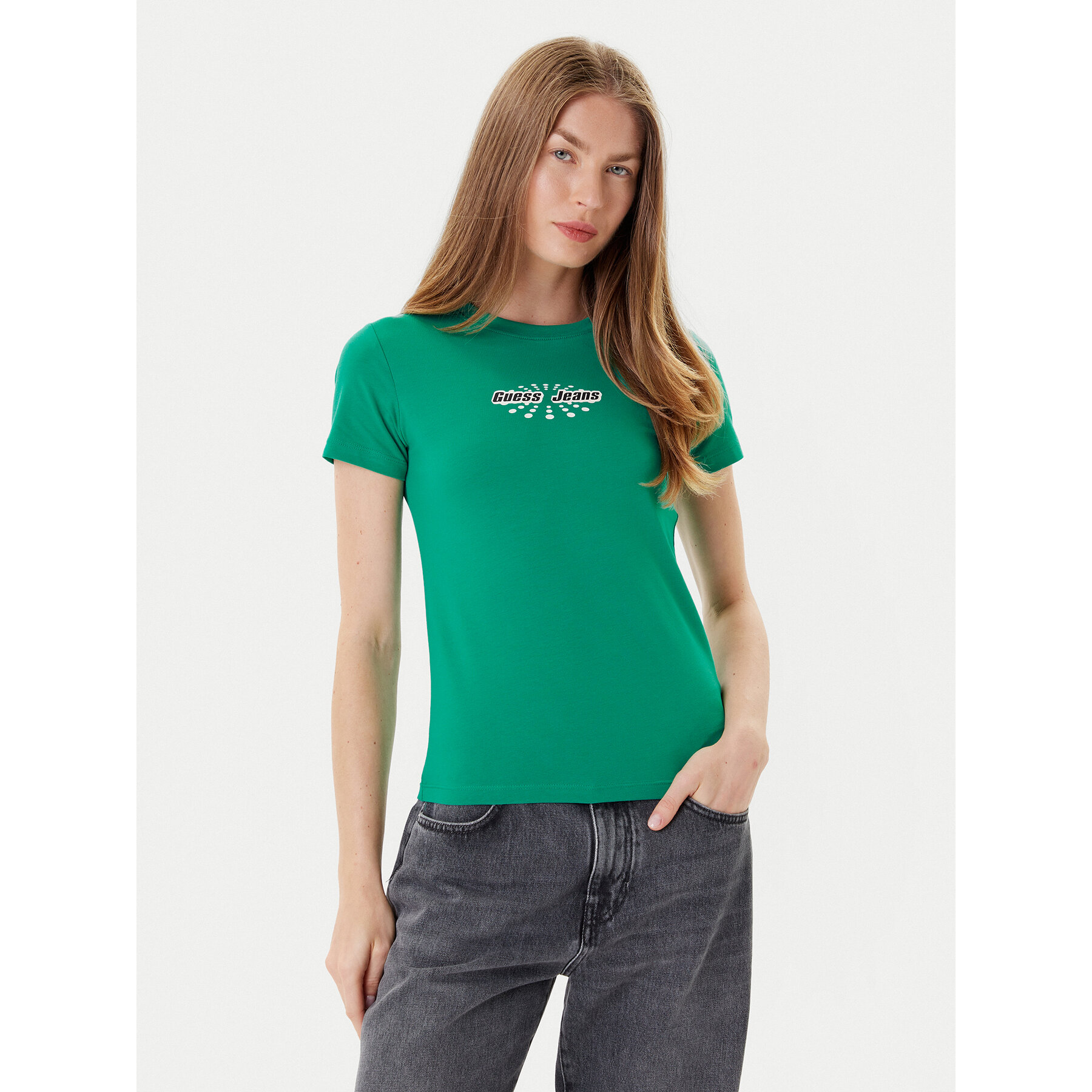 Guess Jeans Póló W5YI04 J1314 Zöld Slim Fit