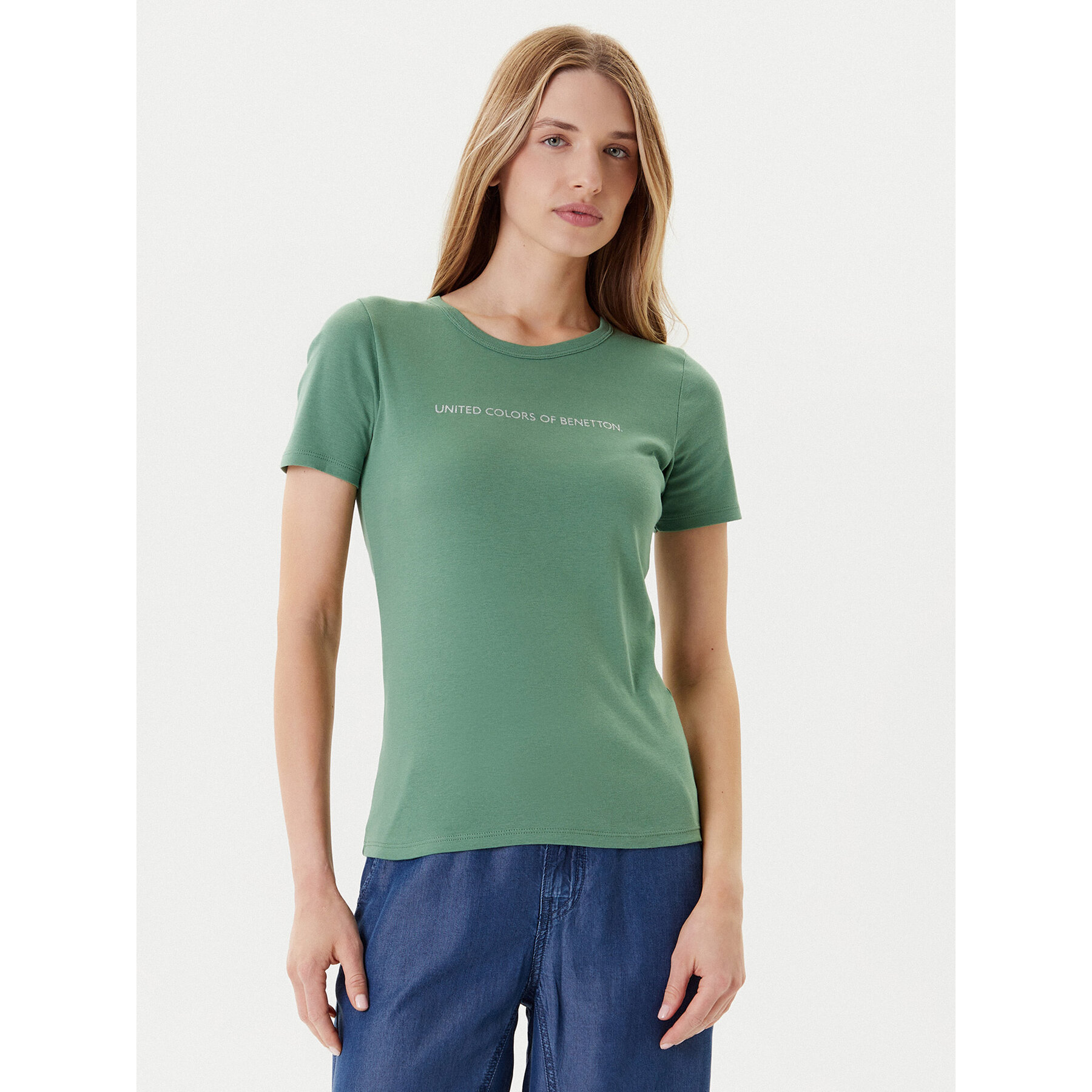 United Colors Of Benetton Póló 3GA2E16A2 Zöld Regular Fit