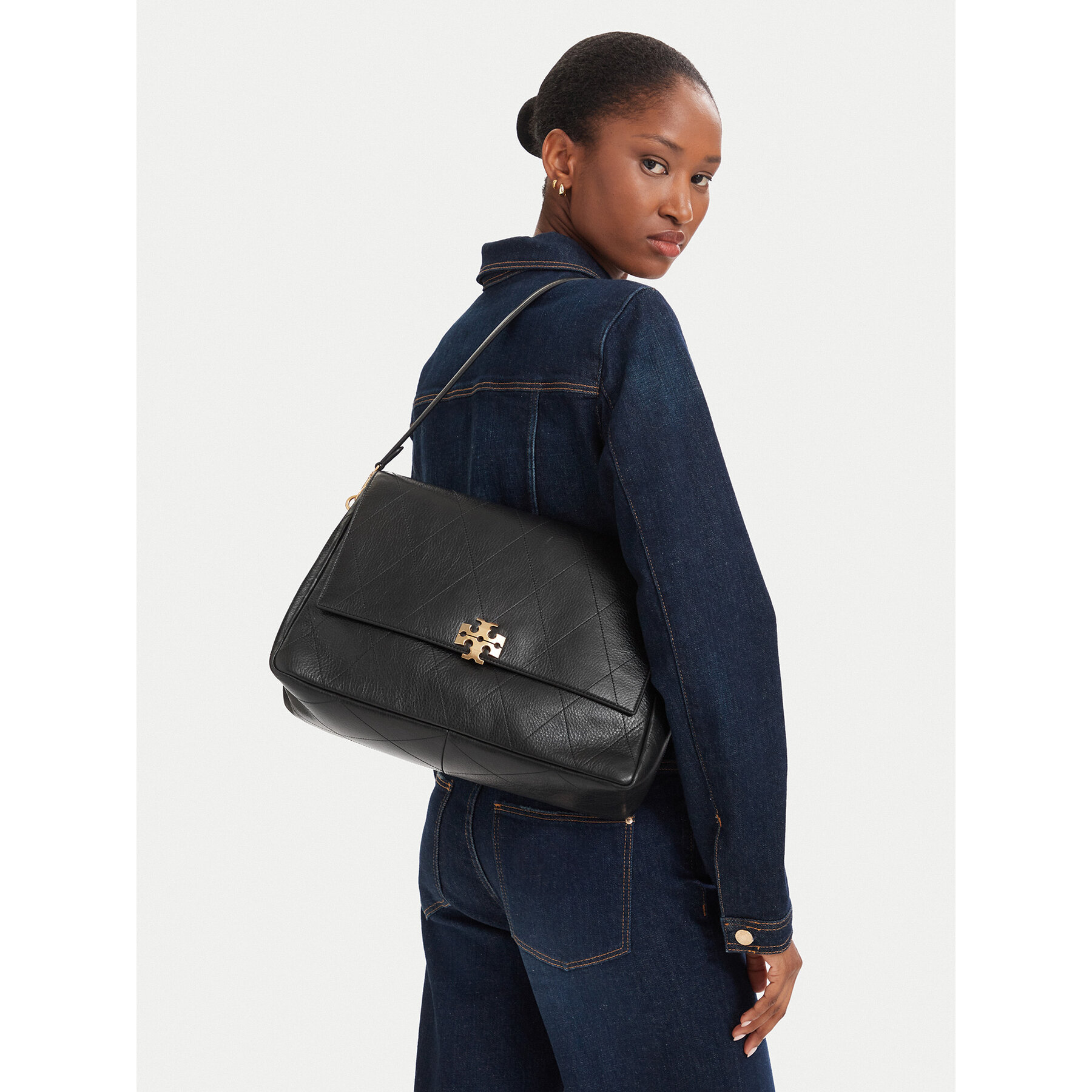 Дамска чанта Tory Burch Charlie Quilted Large Shoulder Bag 185805 Черен