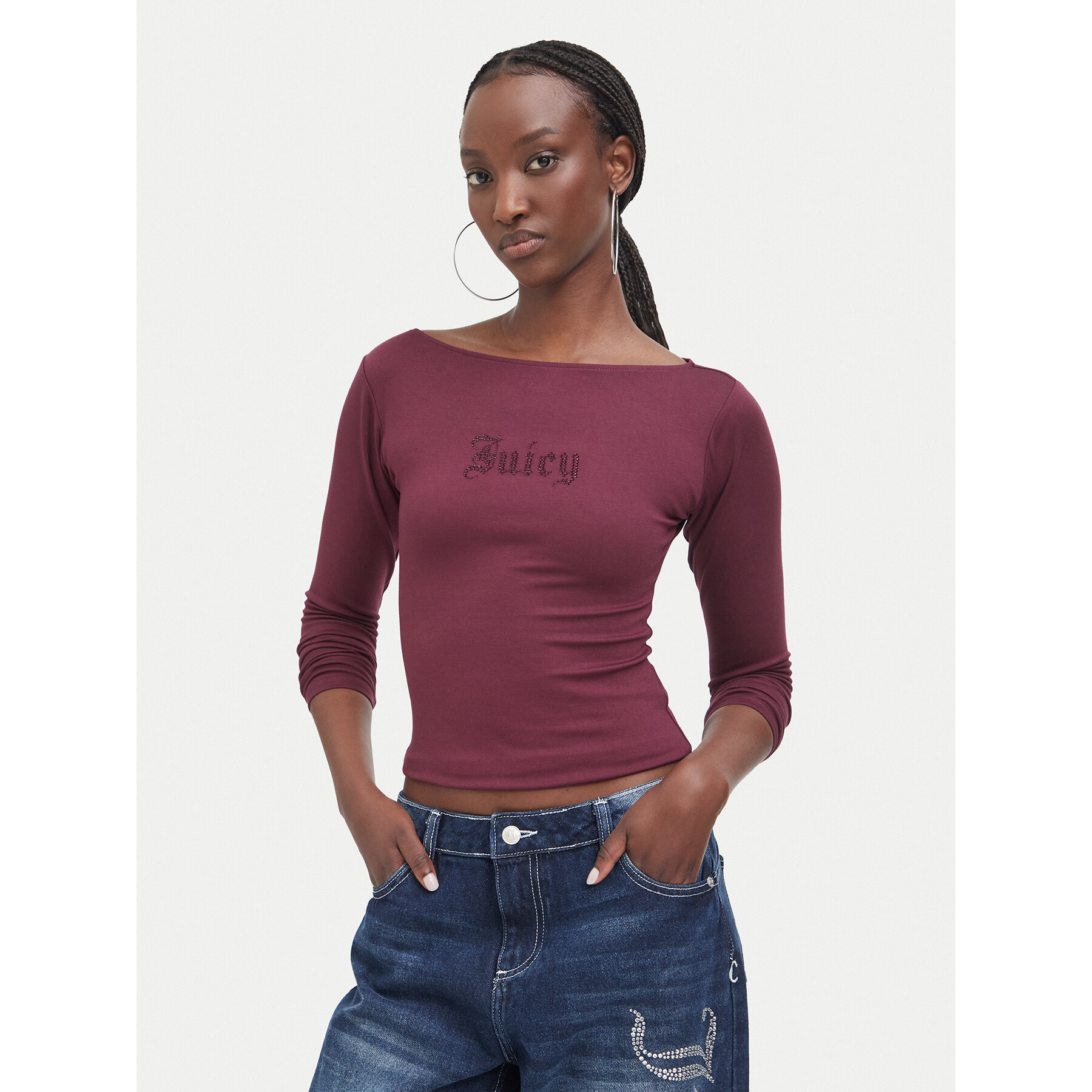 Juicy Couture Majica JCWCT226329 Tamnocrvena Slim Fit