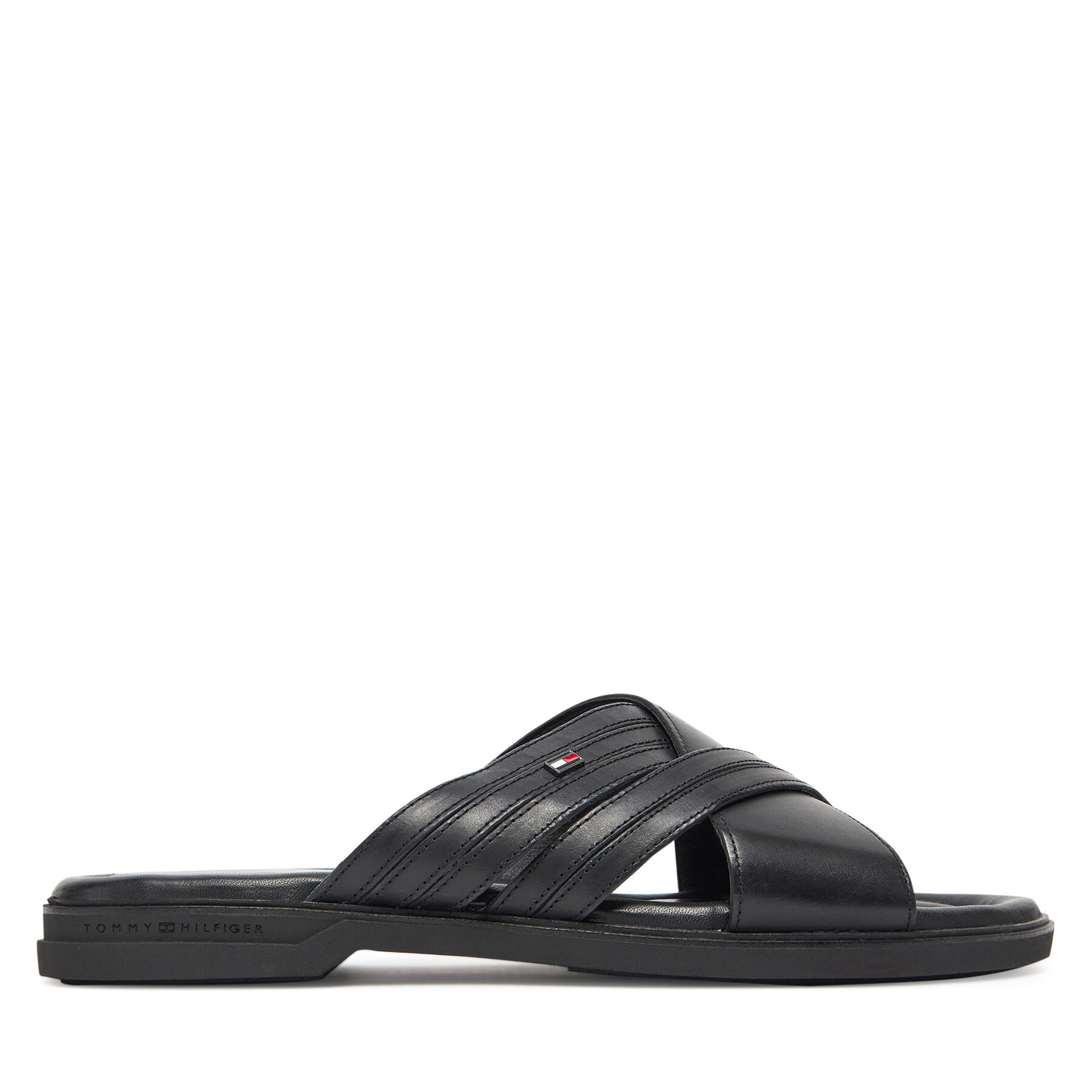 Męskie Tommy Hilfiger Klapki, Rozmiar 42 Czarny Premium Hilfiger Cc Lth Sandal FM0FM05504
