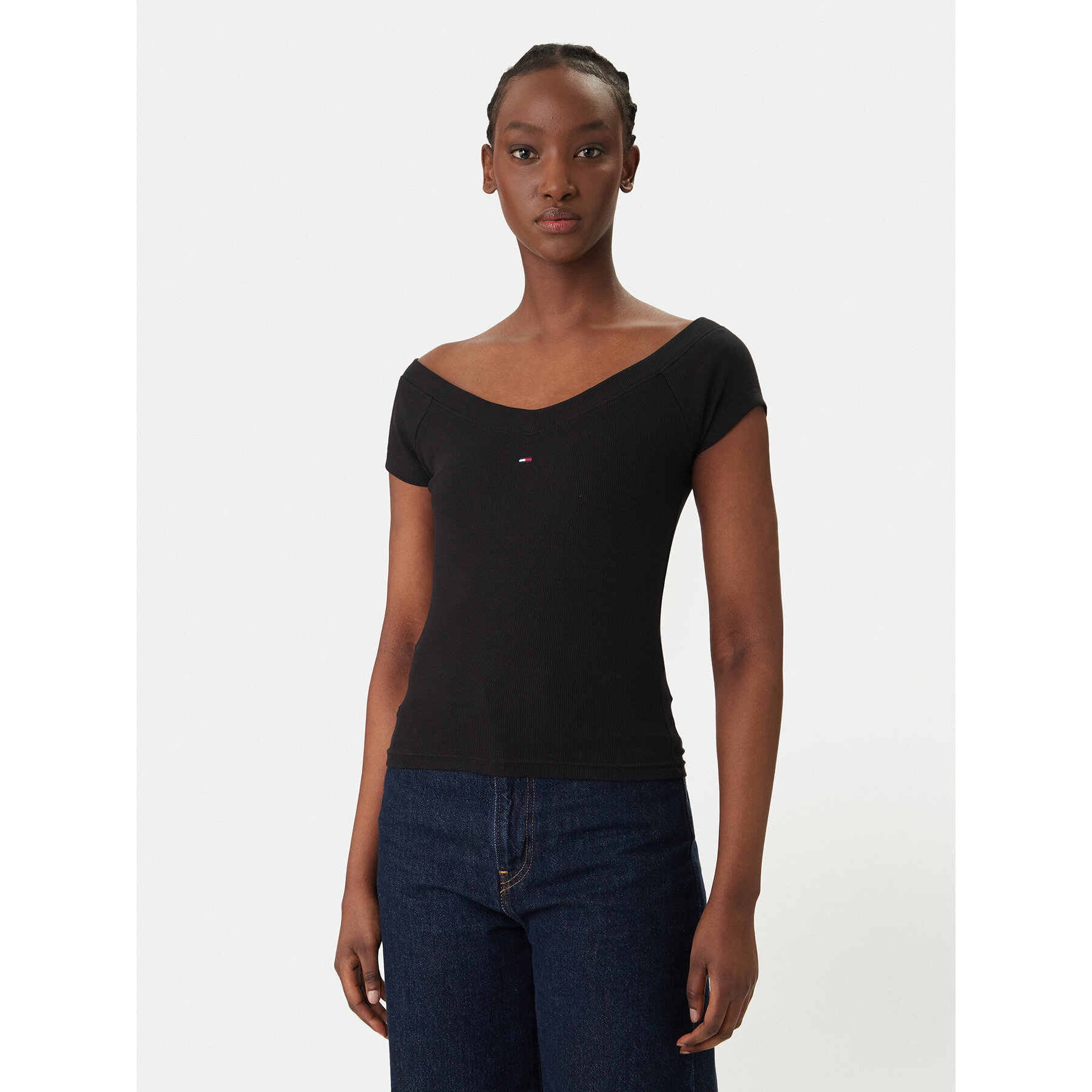 Tommy Jeans Bluse DW0DW22265 Schwarz Slim Fit