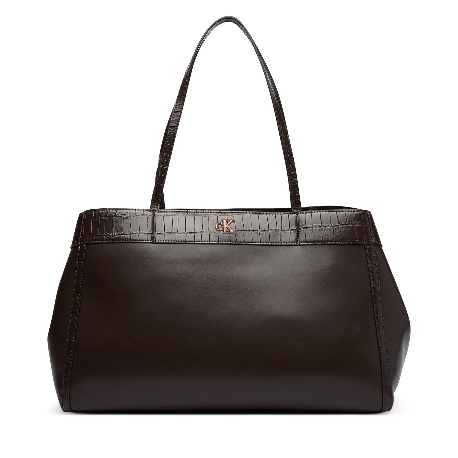 Geantă Calvin Klein Ck Croc Snap Large Tote LV04F3904G Maro închis