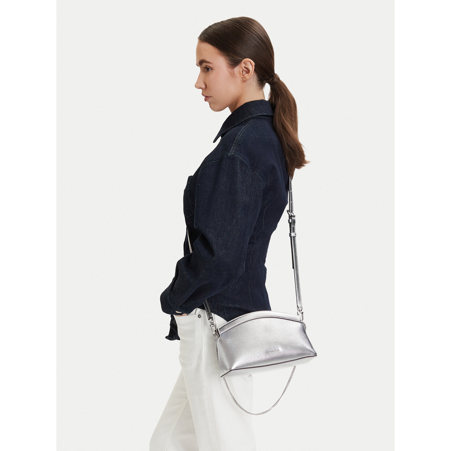 Ročna torba MICHAEL Michael Kors 30S6S13C5M Srebrna