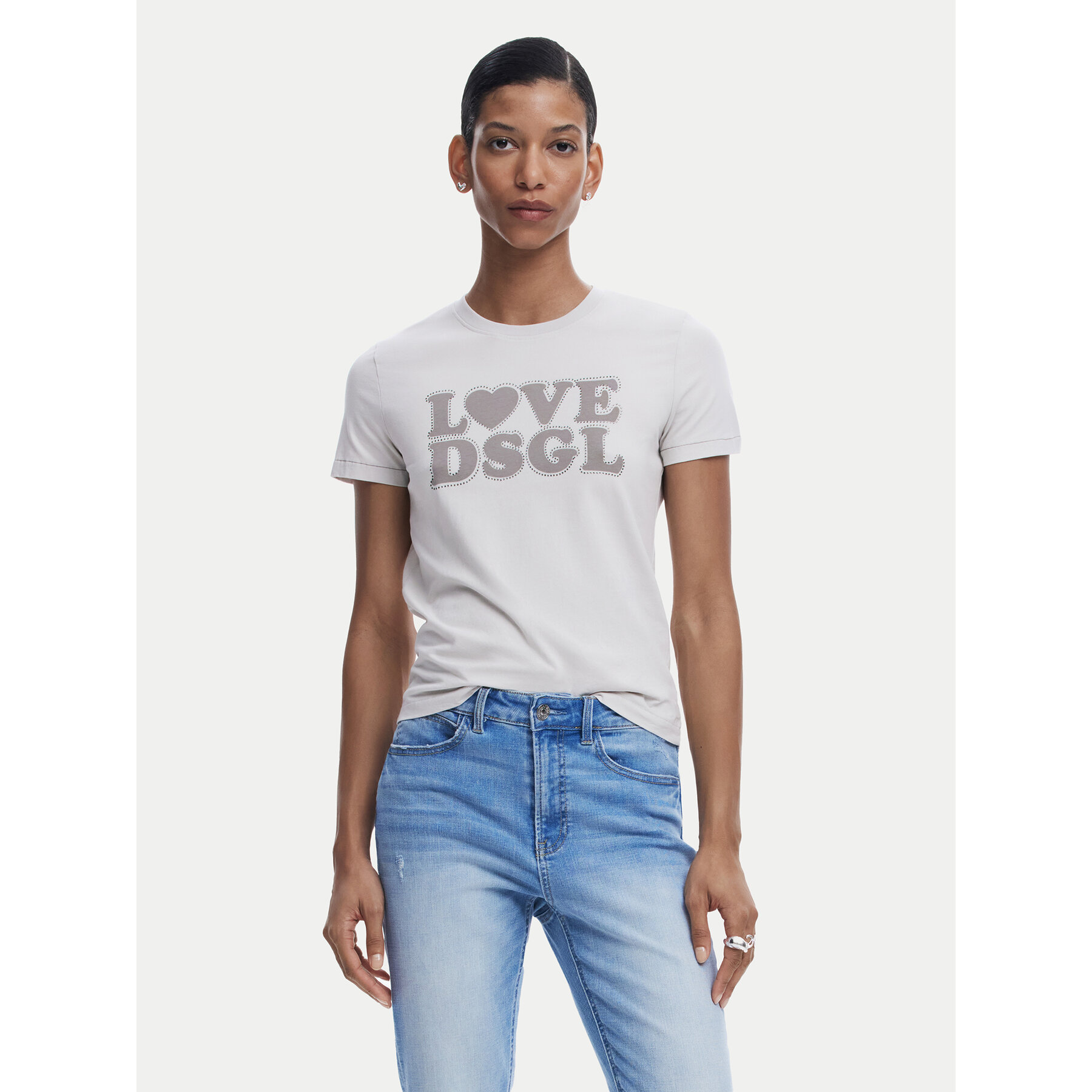 Desigual T-Shirt Love Dsgl 25SWTK10 Γκρι Regular Fit
