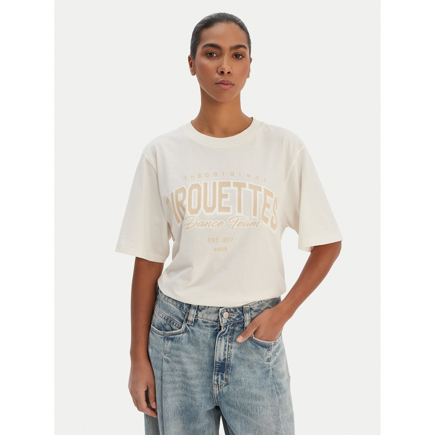 BOSS T-shirt C_Eregular_1 50556993 Krem Relaxed Fit