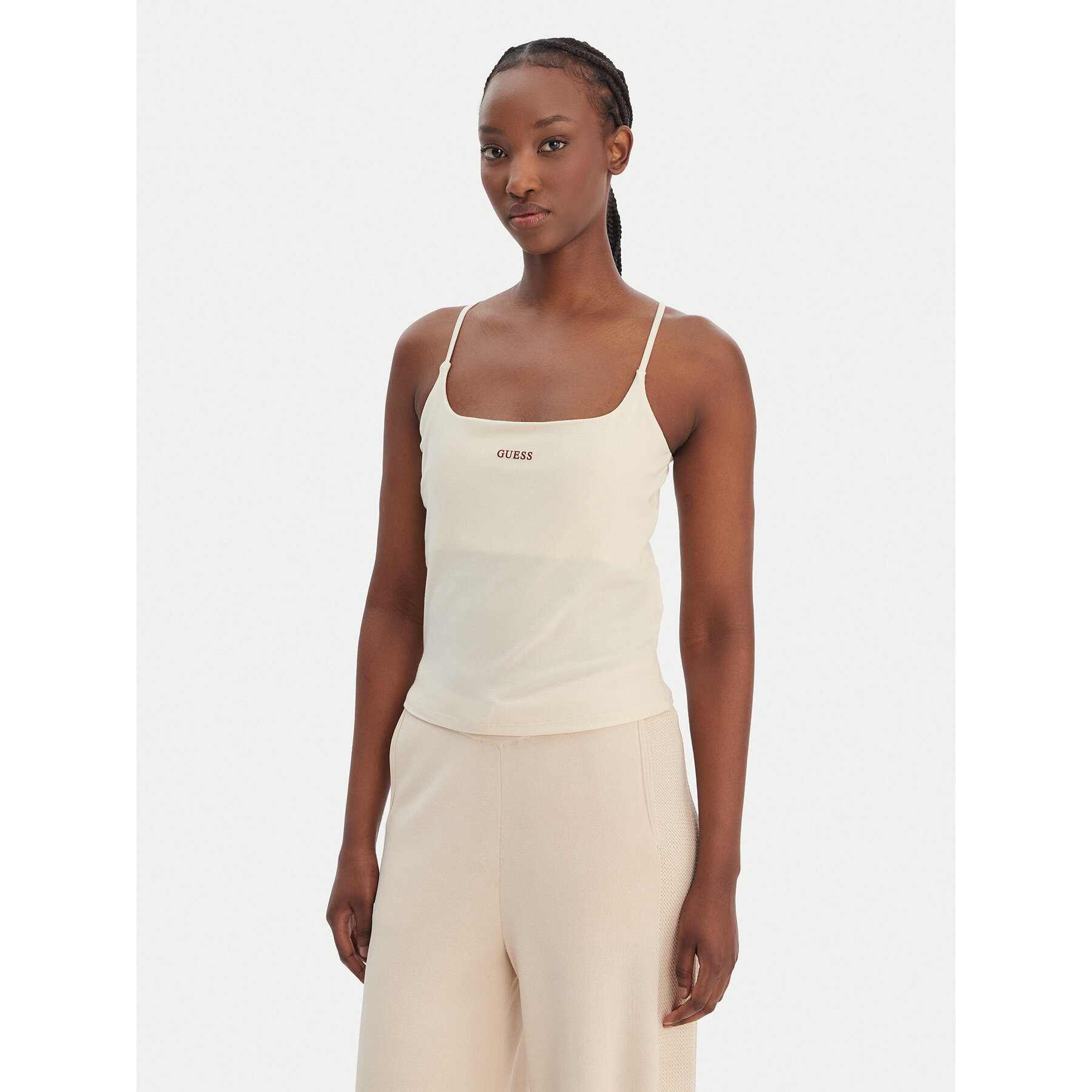 Guess Τοπ V6GP18 K3470 Εκρού Regular Fit