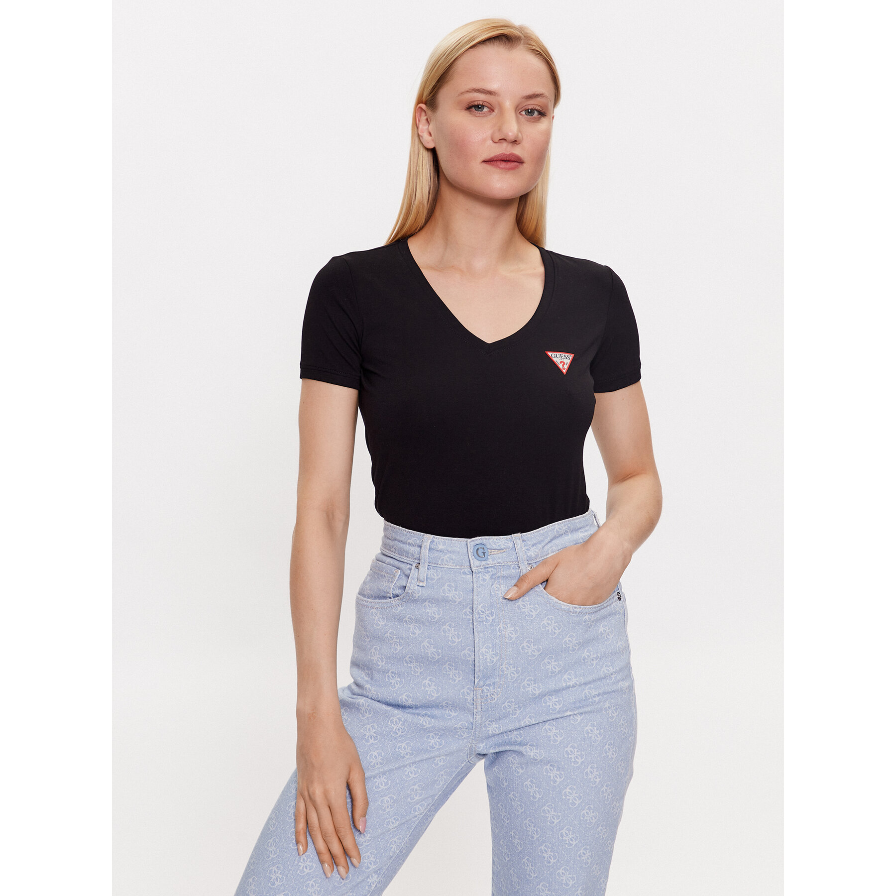 Guess T-Shirt W2YI45 J1314 Μαύρο Slim Fit