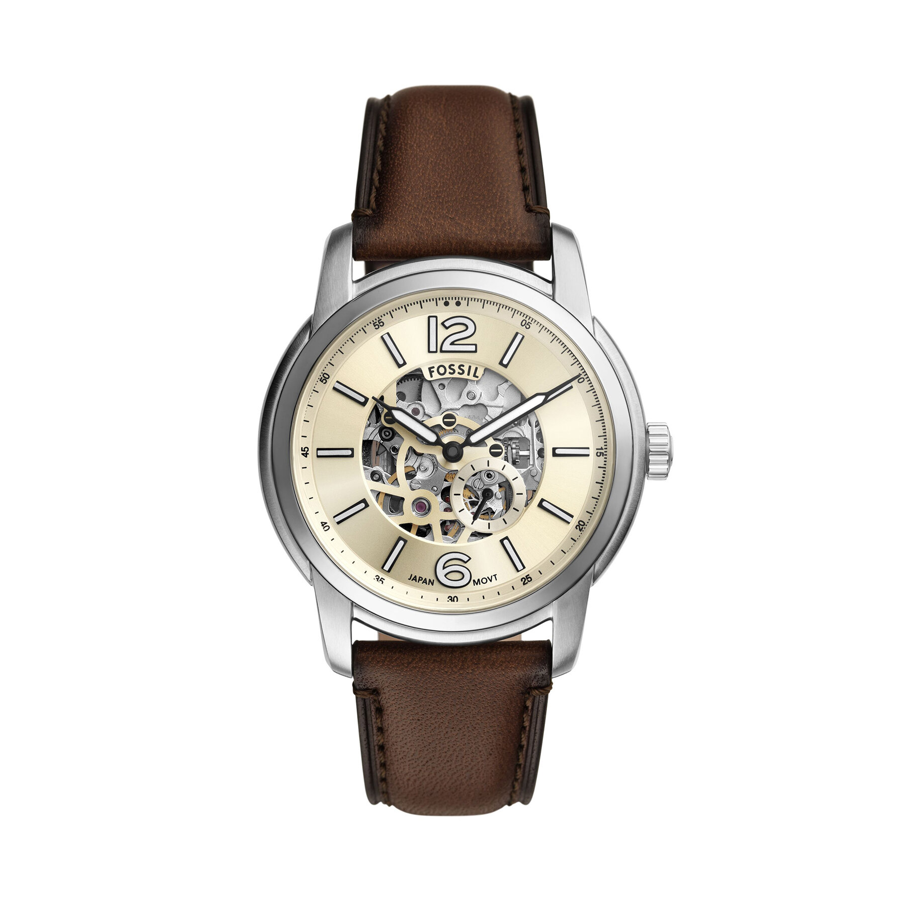 Часовник Fossil Heritage Automatic Skeleton ME3264 Кафяв
