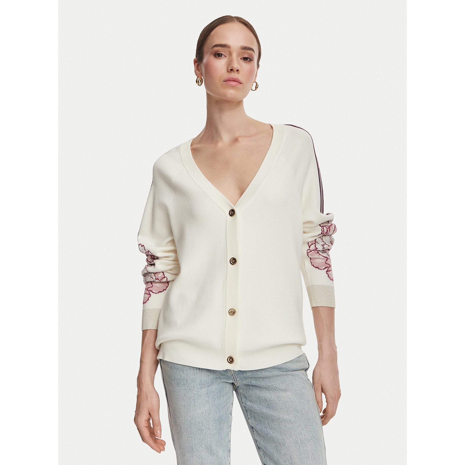 Liu Jo Sport Strickjacke TF6093 MS49I Creme Regular Fit
