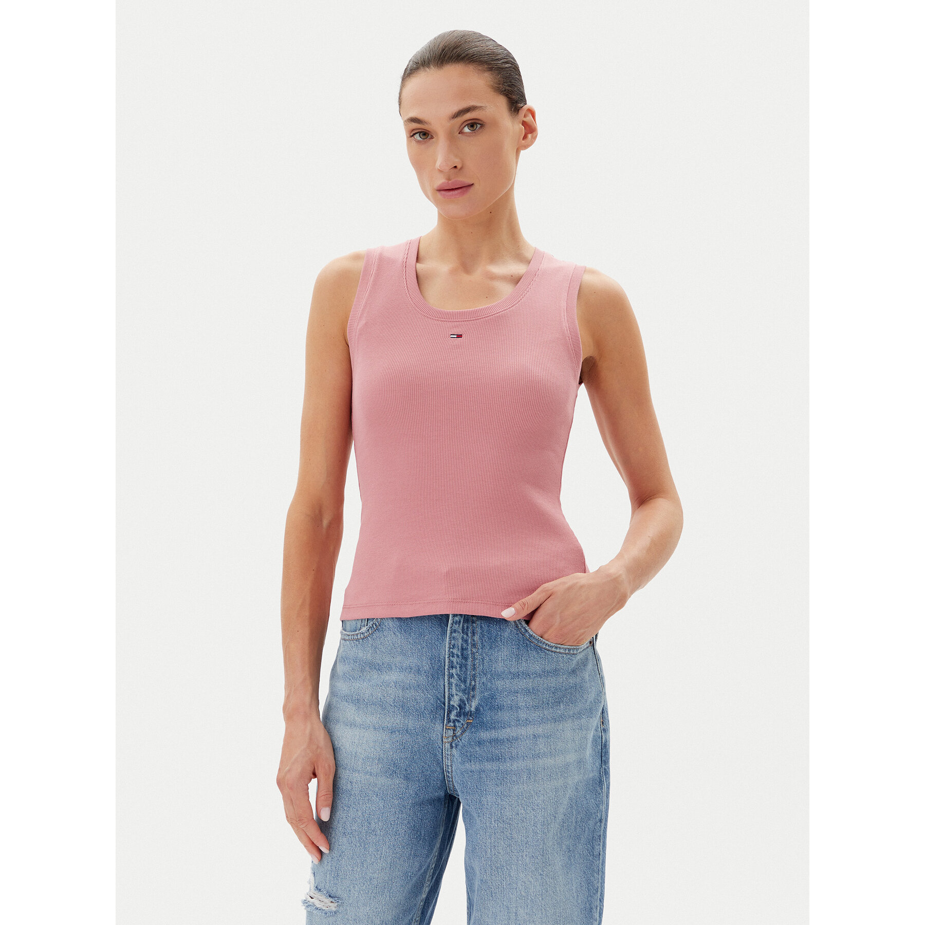 Tommy Jeans Top Essential DW0DW20673 Rosa Slim Fit