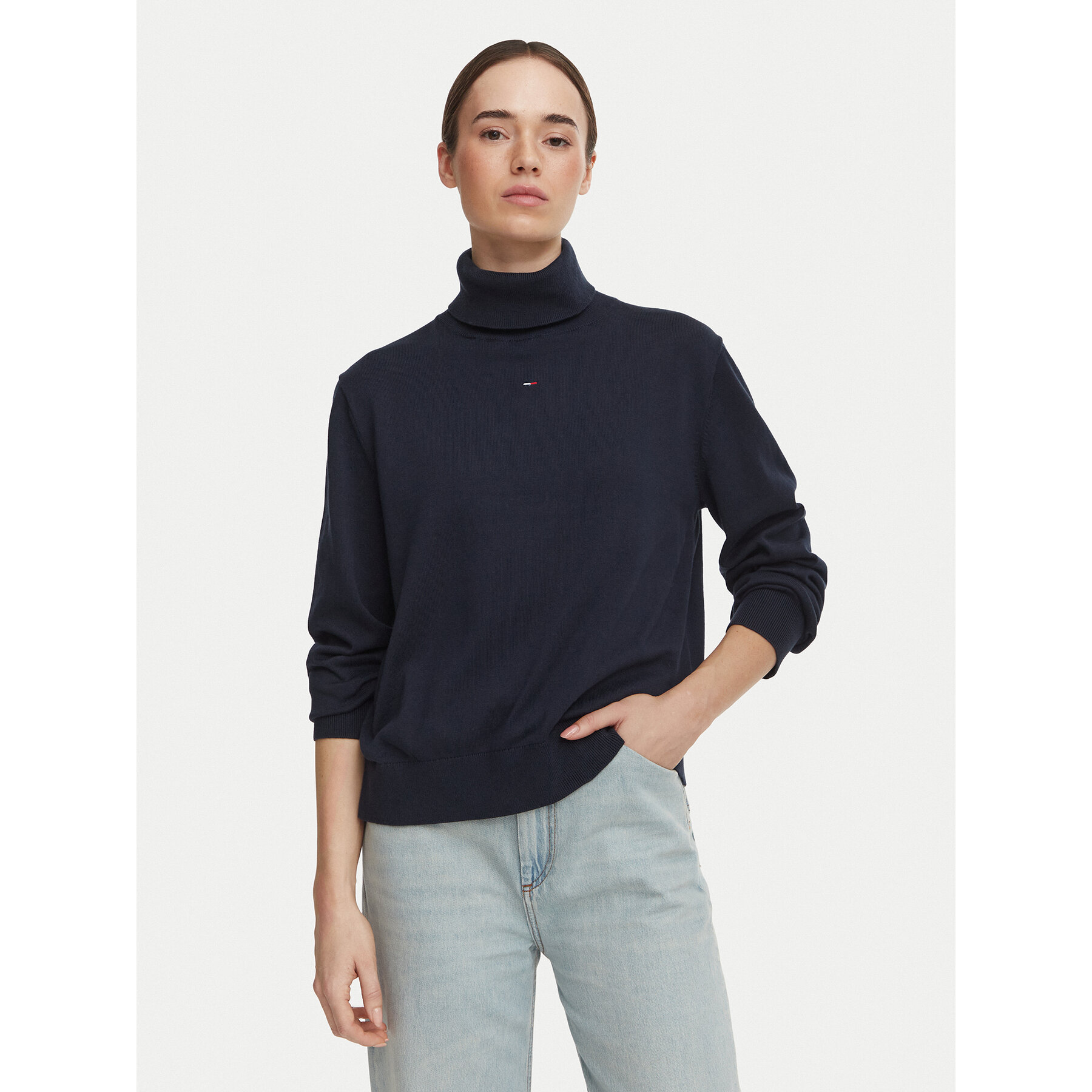 Tommy Jeans Rollkragenpullover Essetnial DW0DW23361 Dunkelblau Relaxed Fit