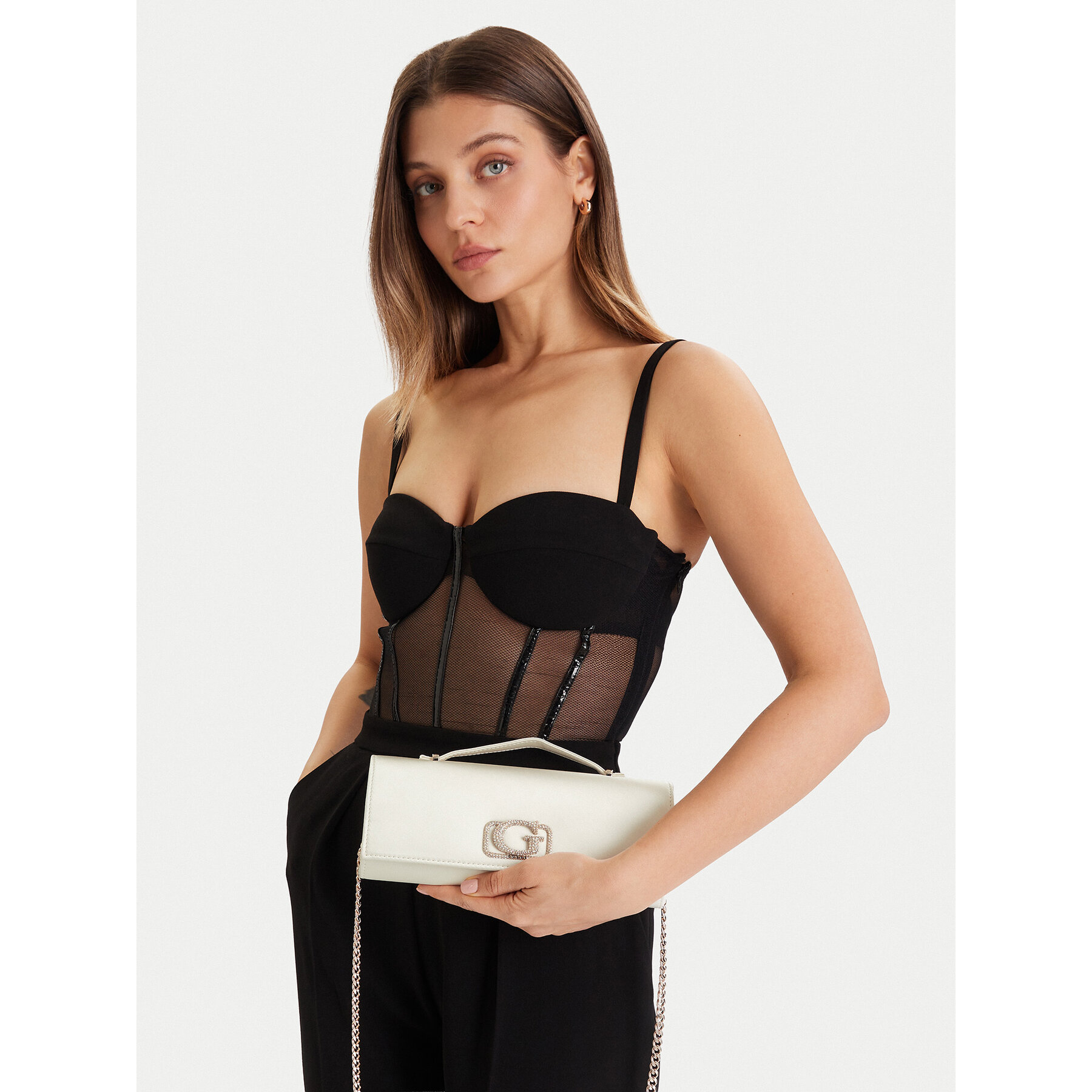 Geantă Guess Zalina Mini HWSG93 50720 Écru