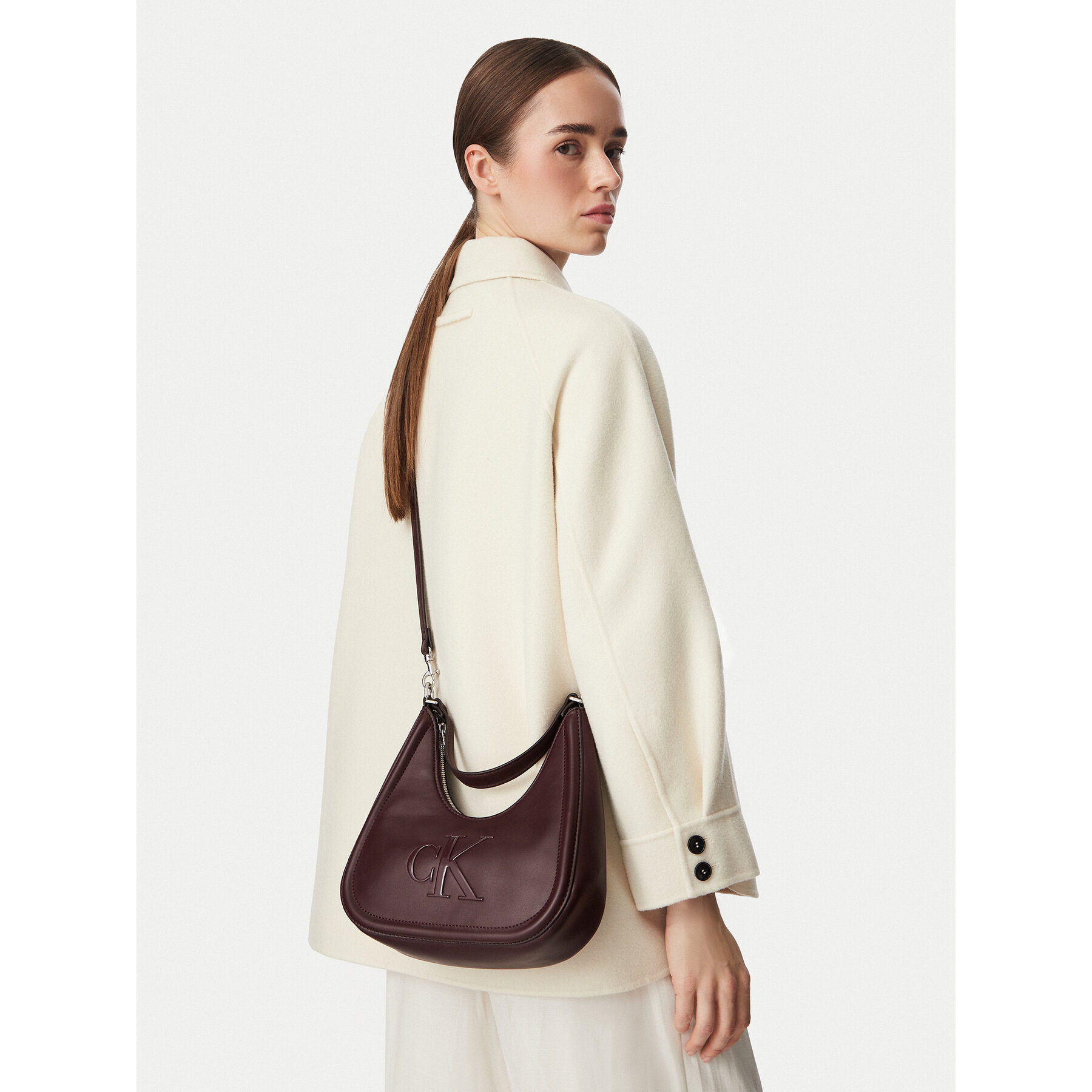 Geantă Calvin Klein Bold Ck Small Crescent Bag LV04F3561G Vișiniu