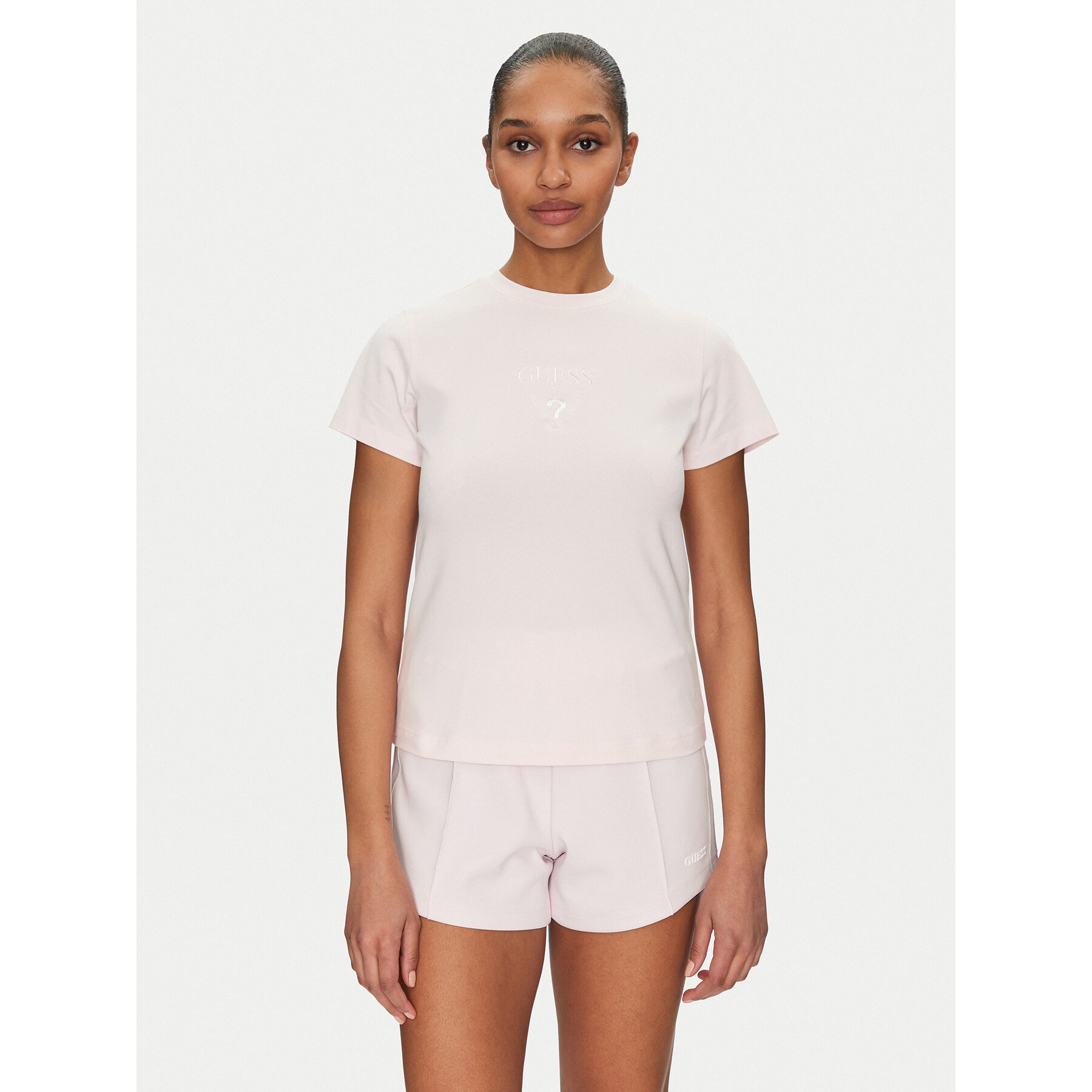 Guess Póló V4YI21 KCDH1 Rózsaszín Slim Fit