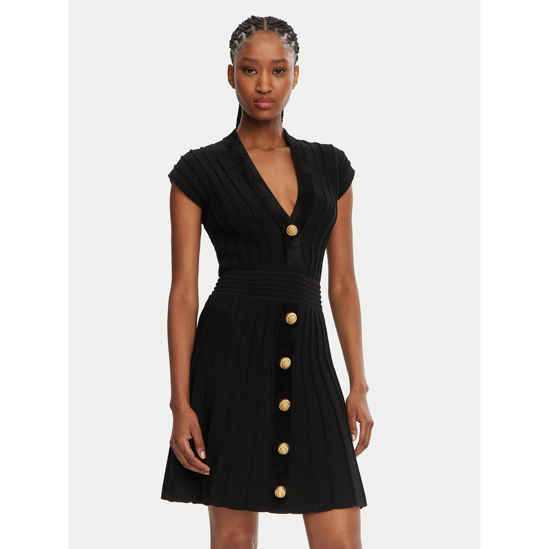 Balmain Strickkleid DF0R7086KH64 Schwarz Regular Fit