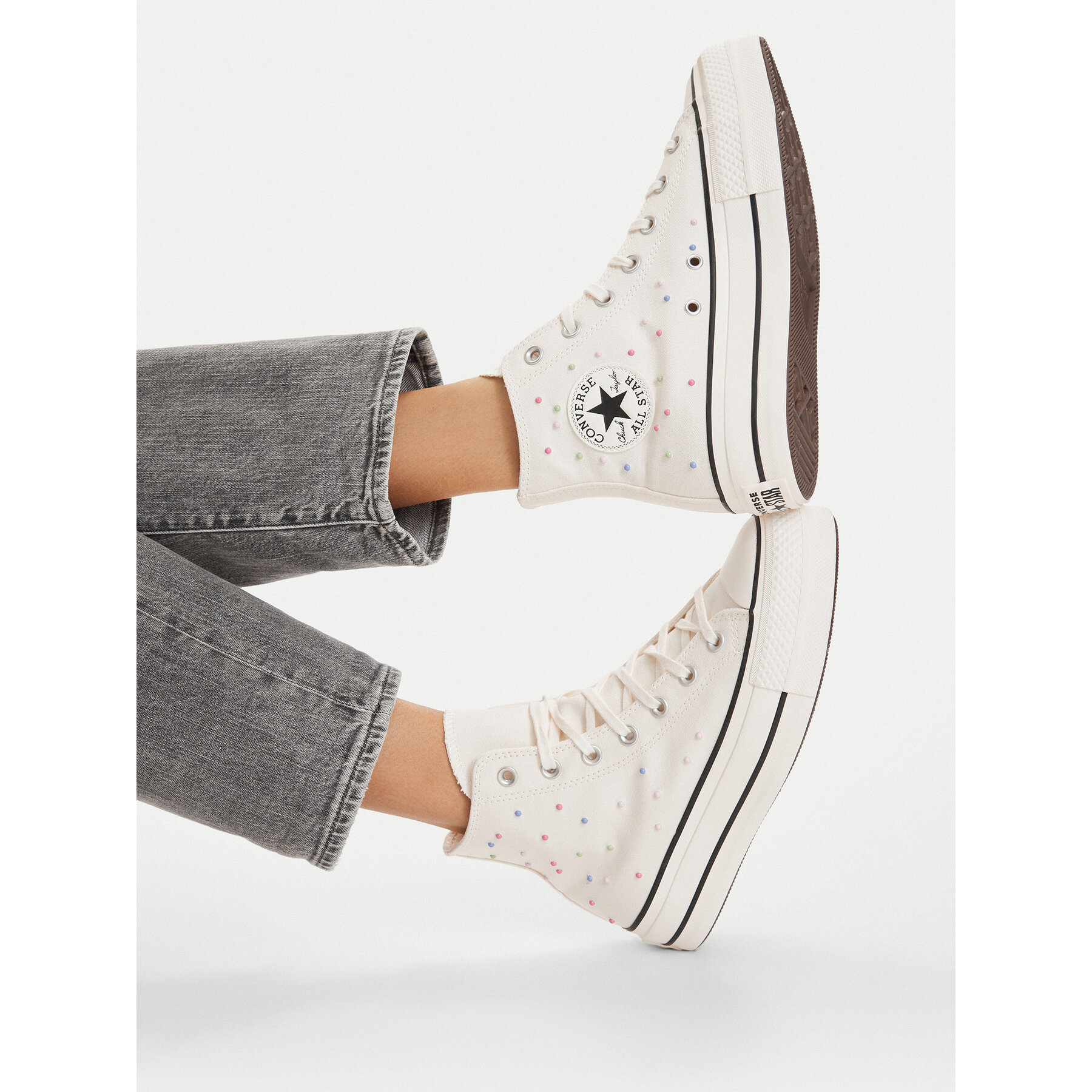 Plátěnky Converse Chuck Taylor All Star Lift Platform Mini Studs A19140C Écru