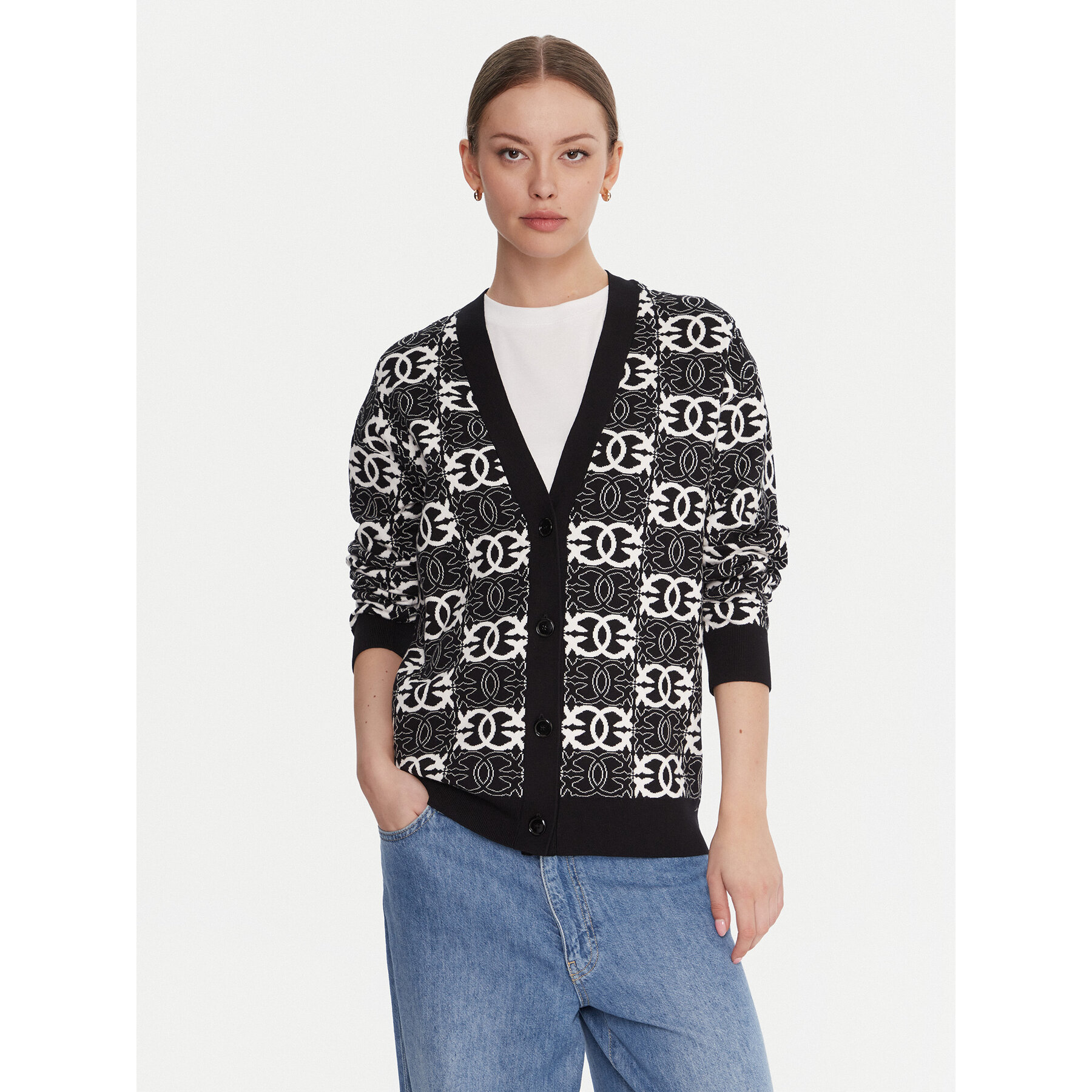 PINKO Strickjacke Half Breed 106042 A2YD Schwarz Regular Fit