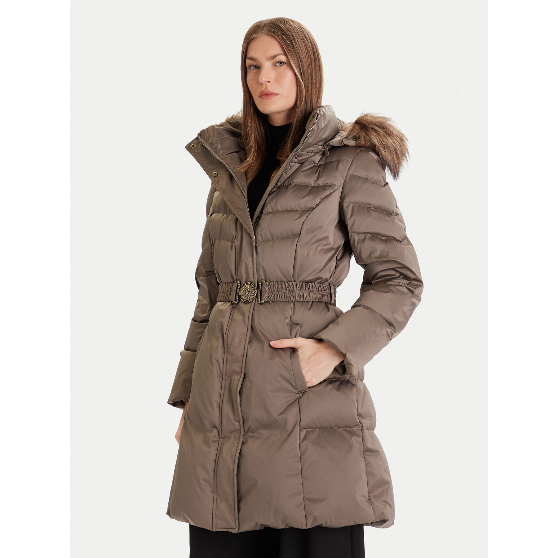 Guess Daunenjacke W5BL30 W2802 Khakifarben Regular Fit