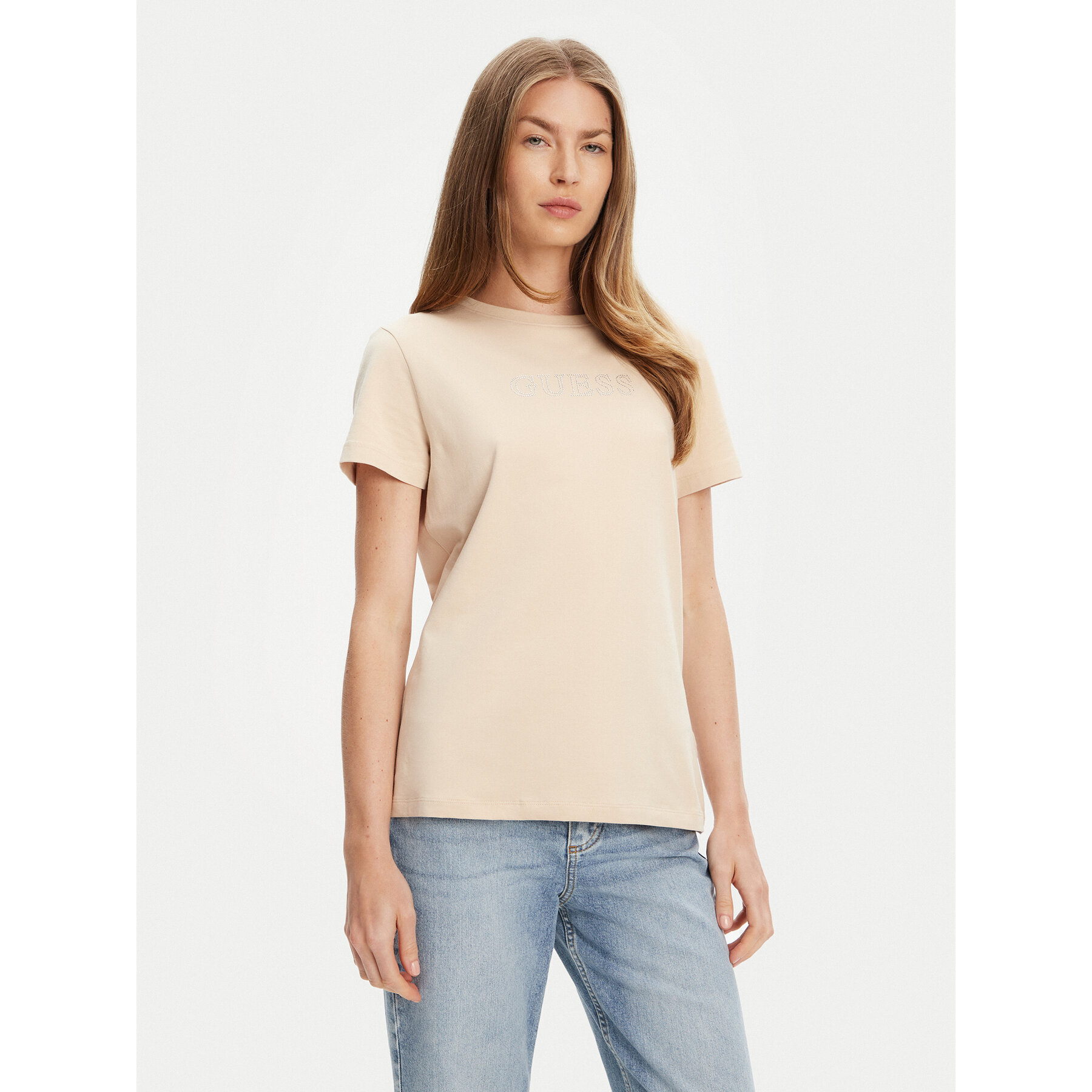 Guess Marškinėliai V3BI11 J1314 Smėlio Regular Fit