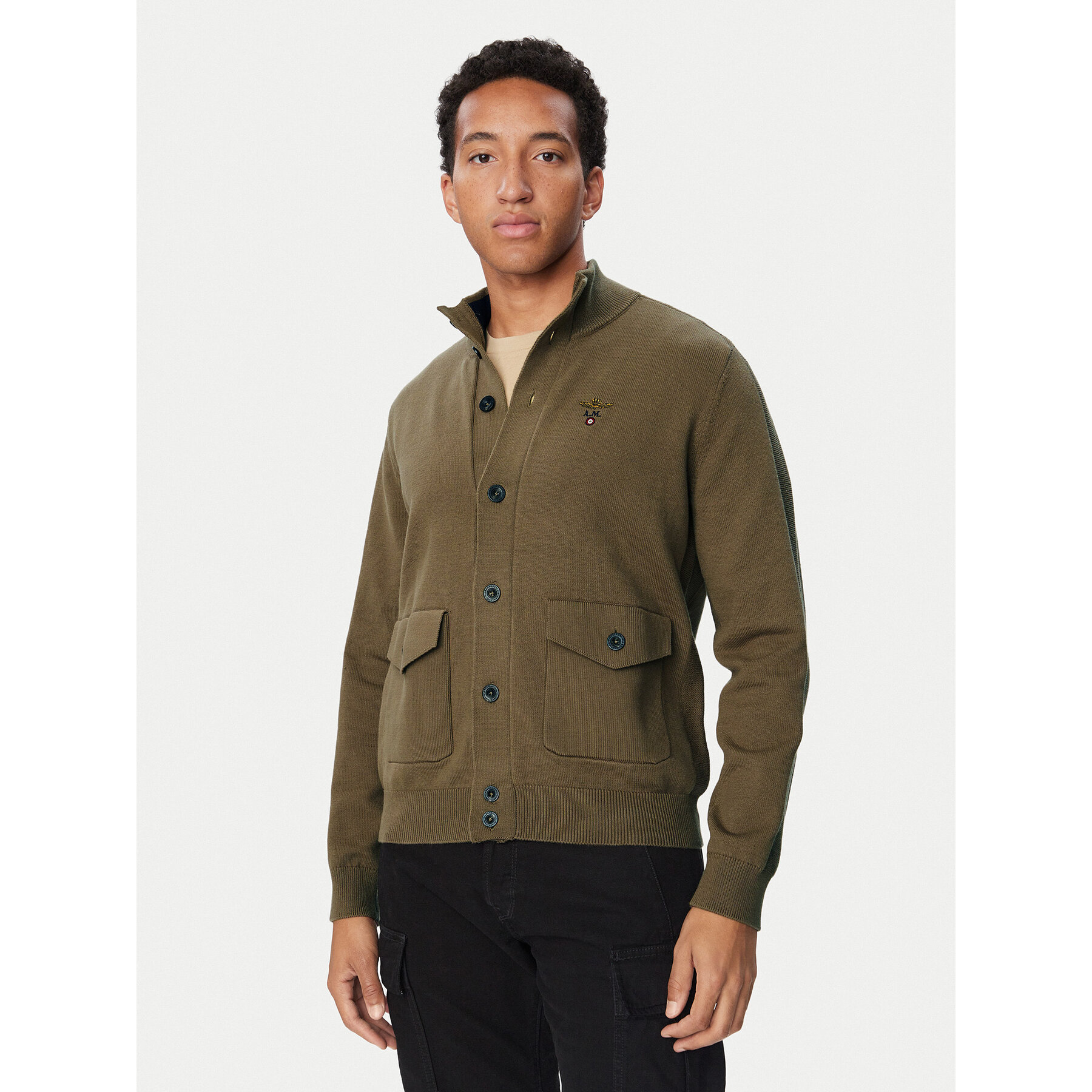 Aeronautica Militare Strickjacke 262MA1663UL00950 Hellbraun Regular Fit