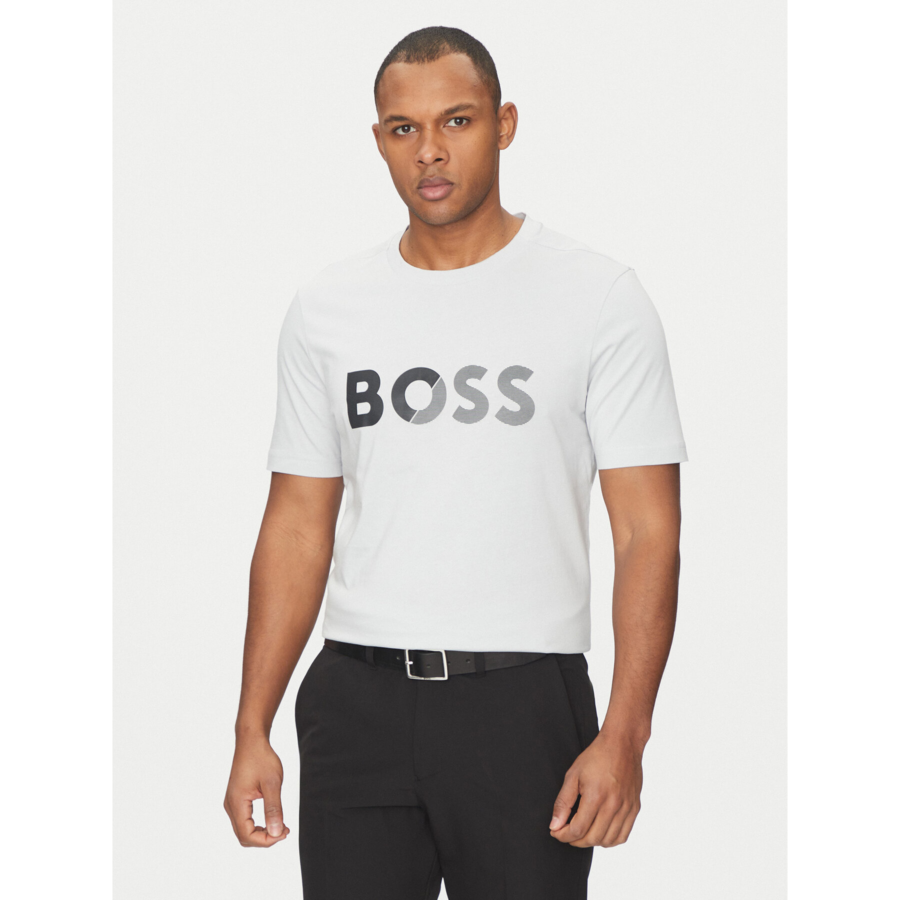 BOSS Póló Tape Logo 50530990 Szürke Regular Fit