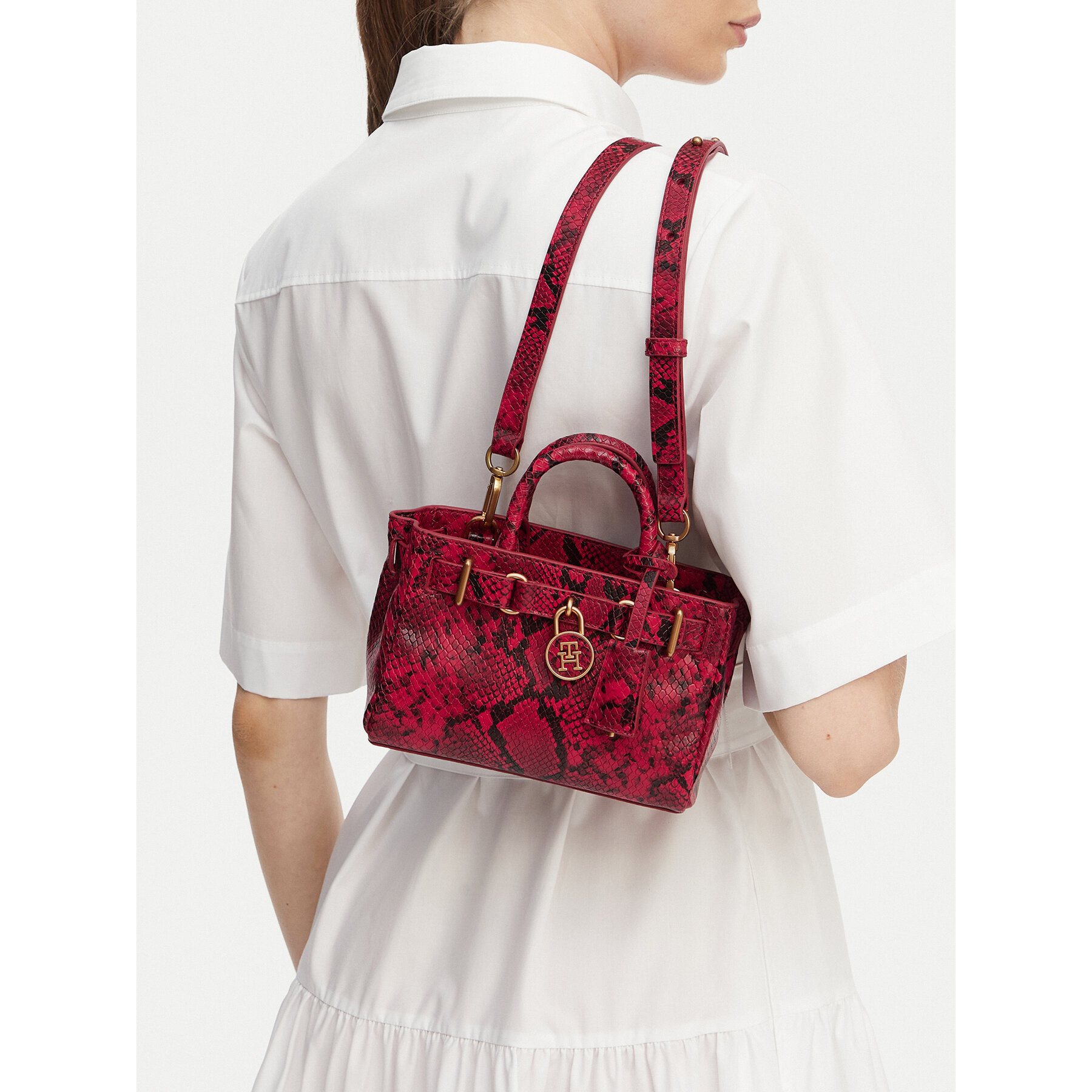 Ročna torba Tommy Hilfiger American Icon Micro Tote Snake AW0AW18820 Rdeča