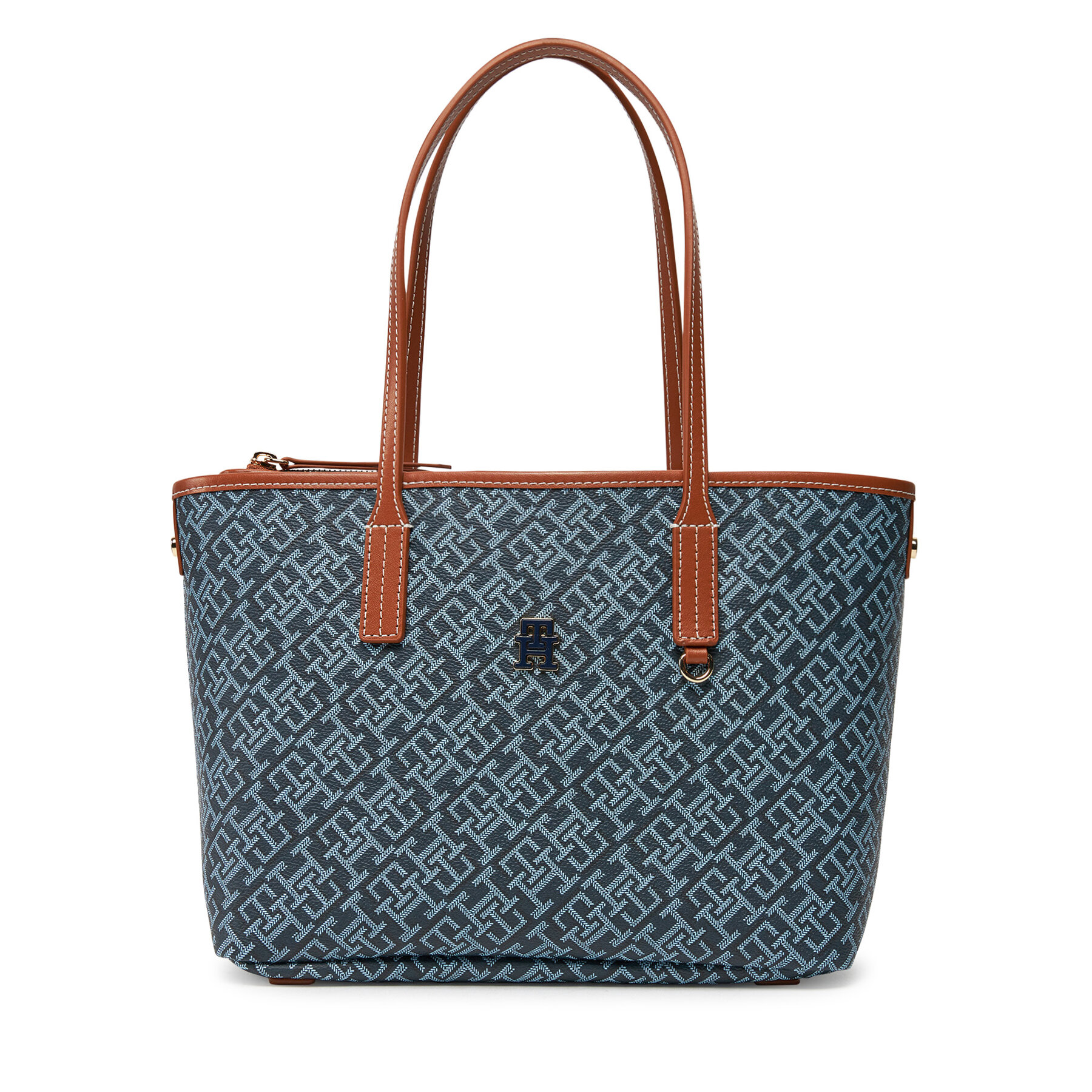Kabelka Tommy Hilfiger Th Monoplay Leather Mini Tote AW0AW17415 Tmavomodrá
