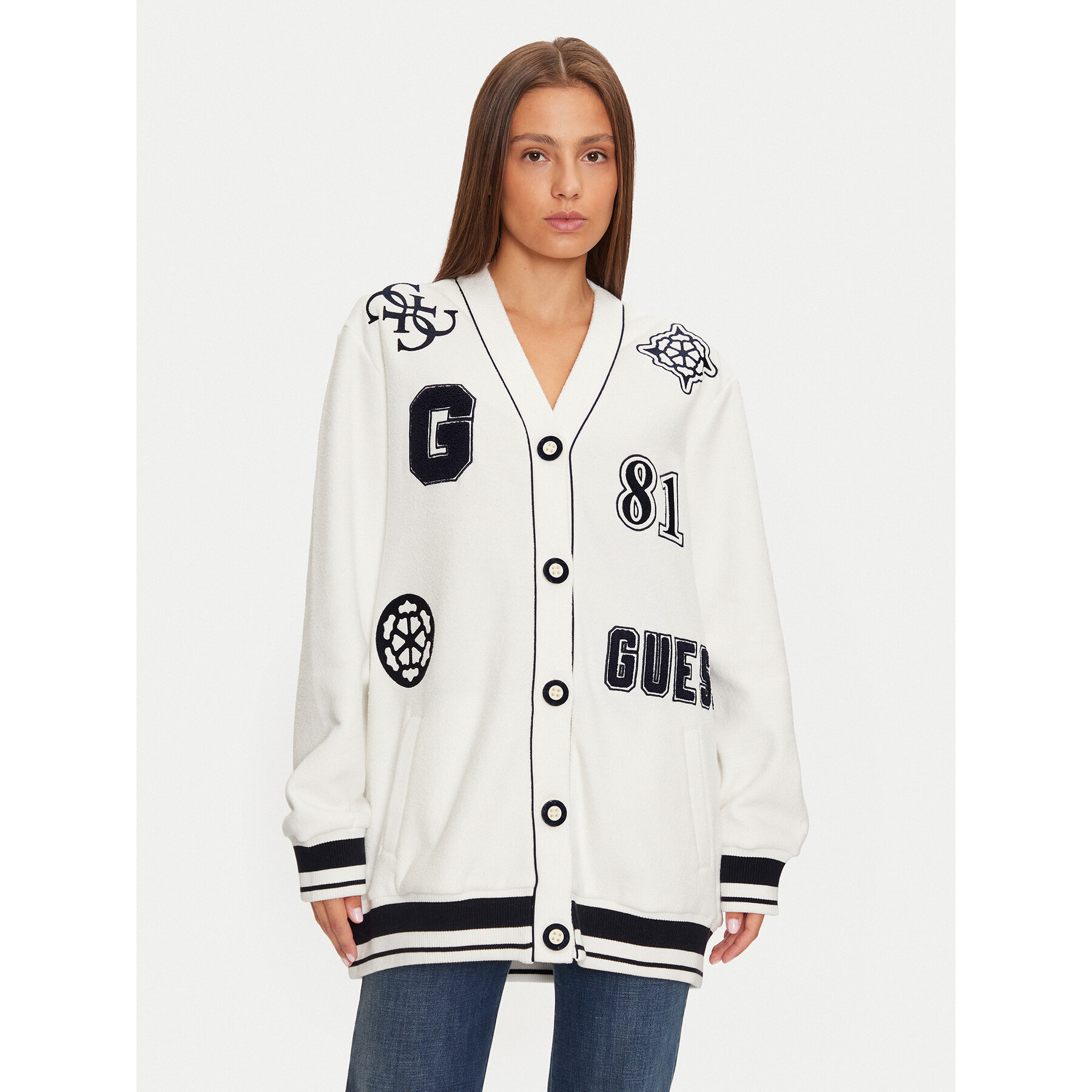 Guess T-shirt V4BQ08 KCHV0 Bianco Boxy Fit