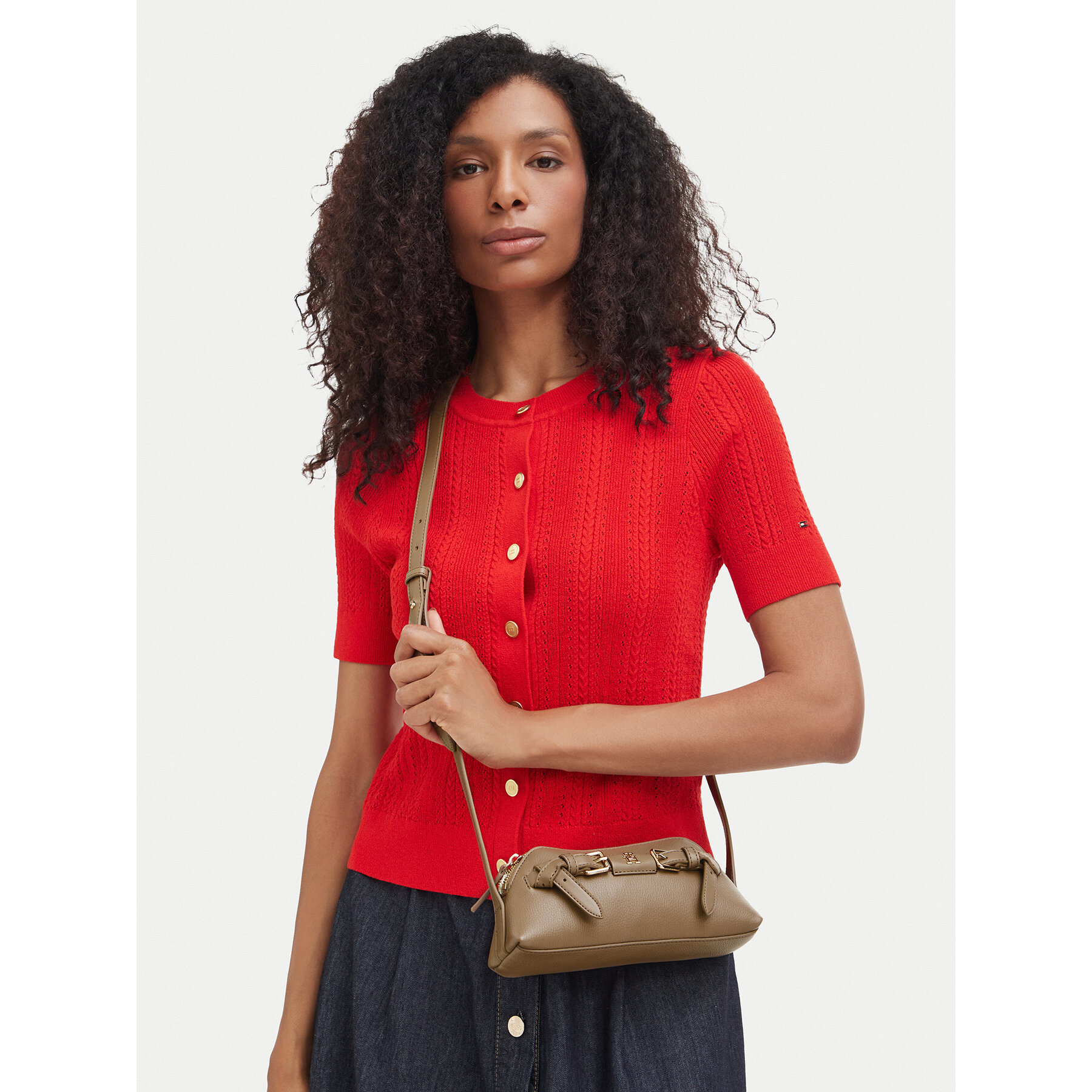 Geantă Tommy Hilfiger Th Buckle  AW0AW19511 Bej