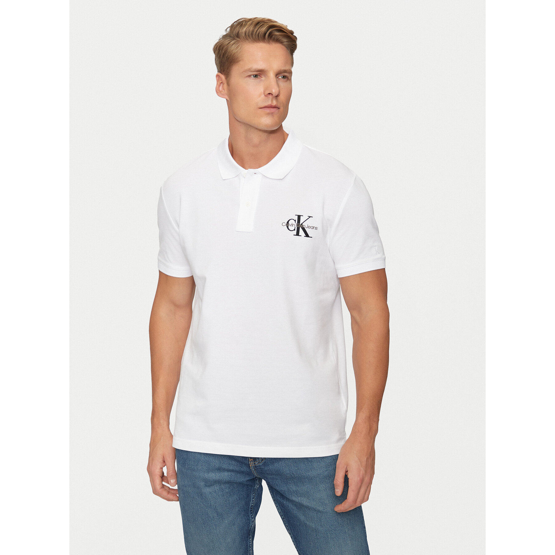 Calvin Klein Jeans Polo Monologo J30J325664 Λευκό Regular Fit