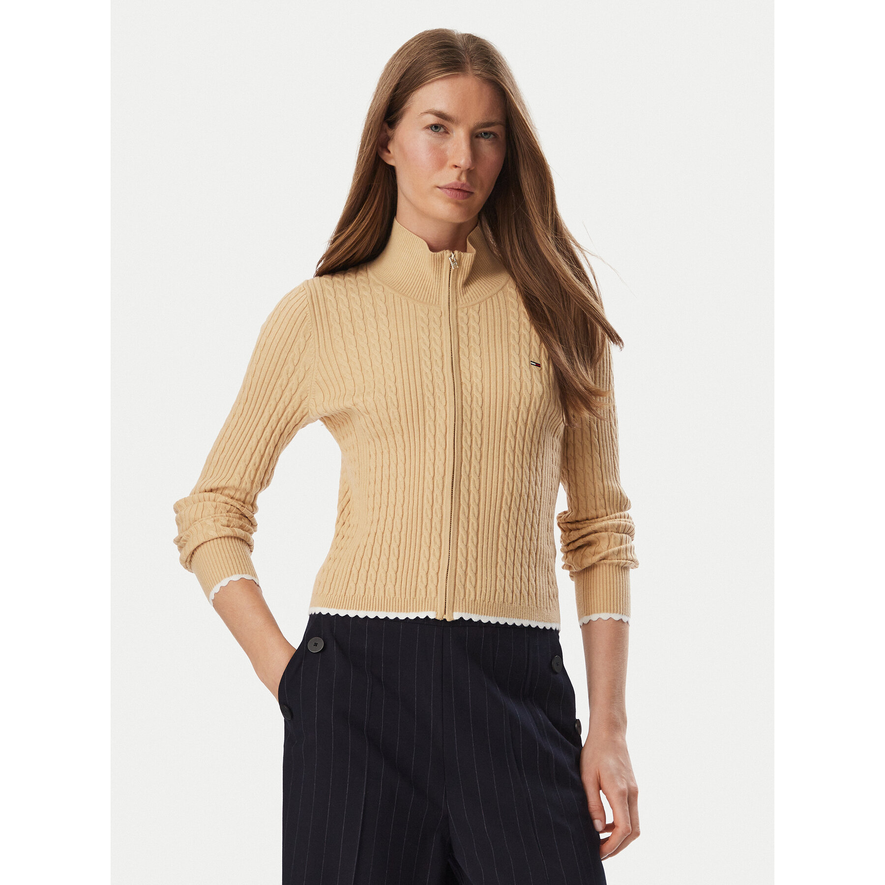 Tommy Jeans Strickjacke DW0DW23355 Hellbeige Slim Fit