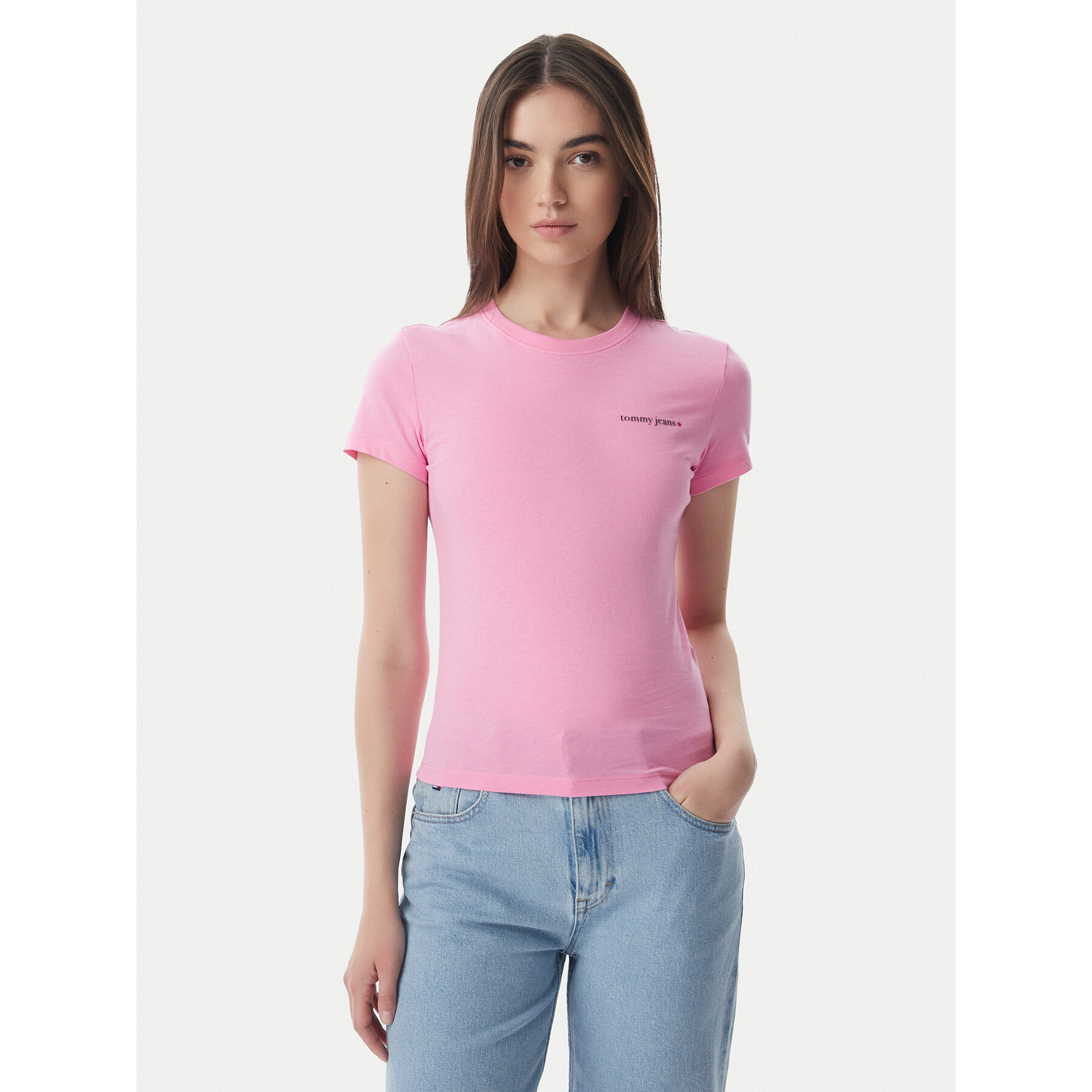 Tommy Jeans T-Shirt Ess Logo DW0DW23479 Hellrosa Slim Fit