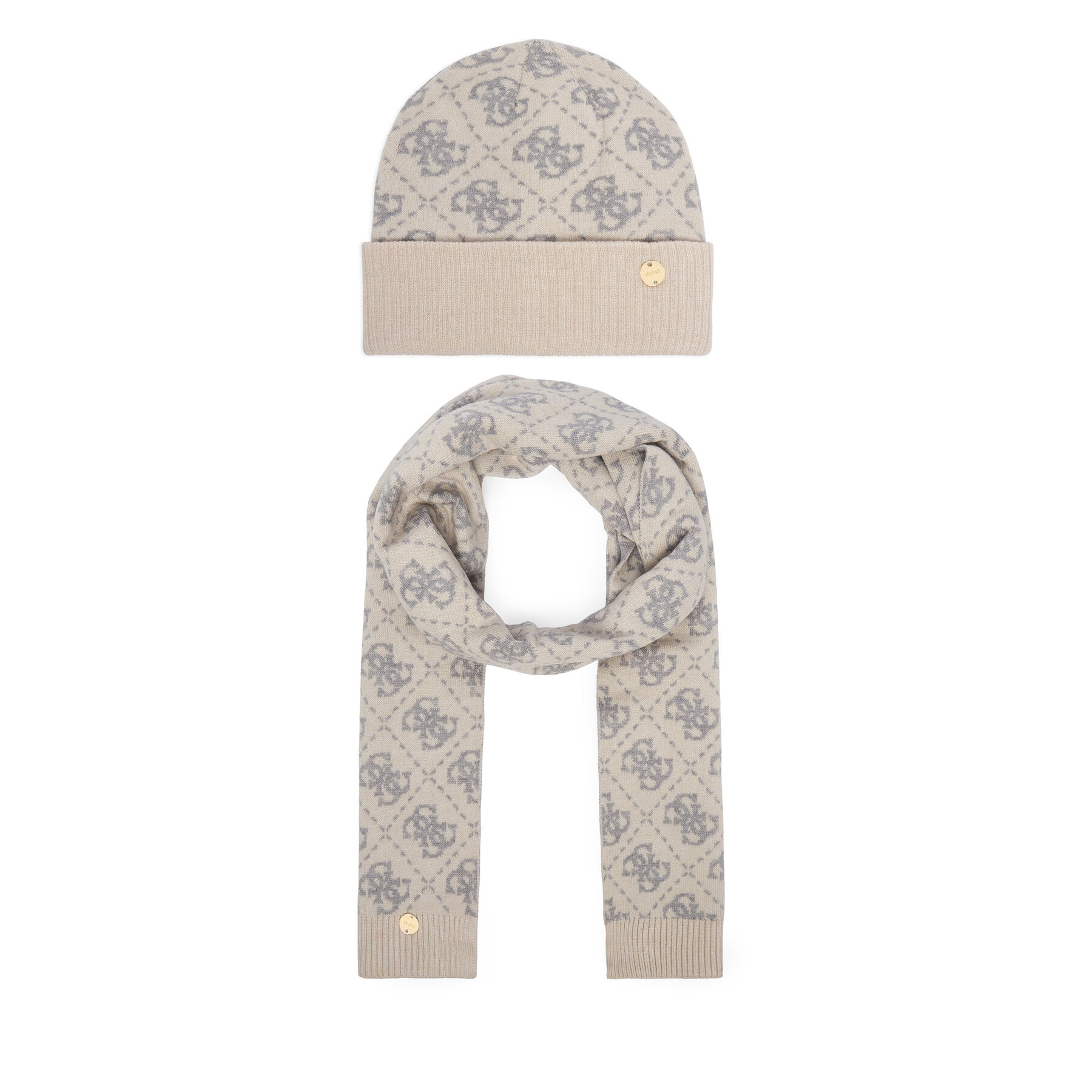 Set Fular și Căciulă Guess GFBOX WP6401 Crem