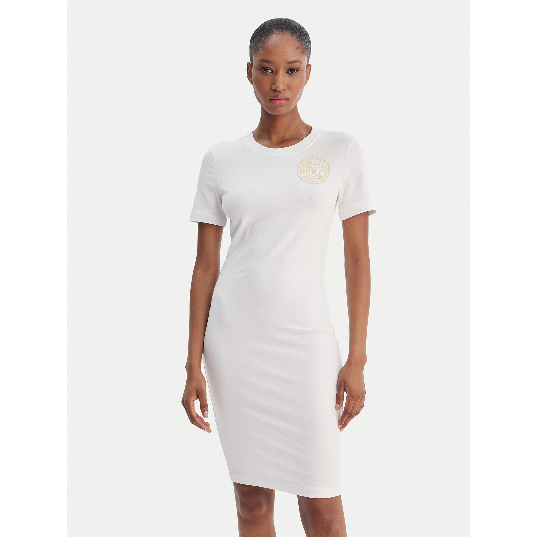 Versace Jeans Couture Kleid für den Alltag 80HAOT02 CJ03T Weiß Slim Fit