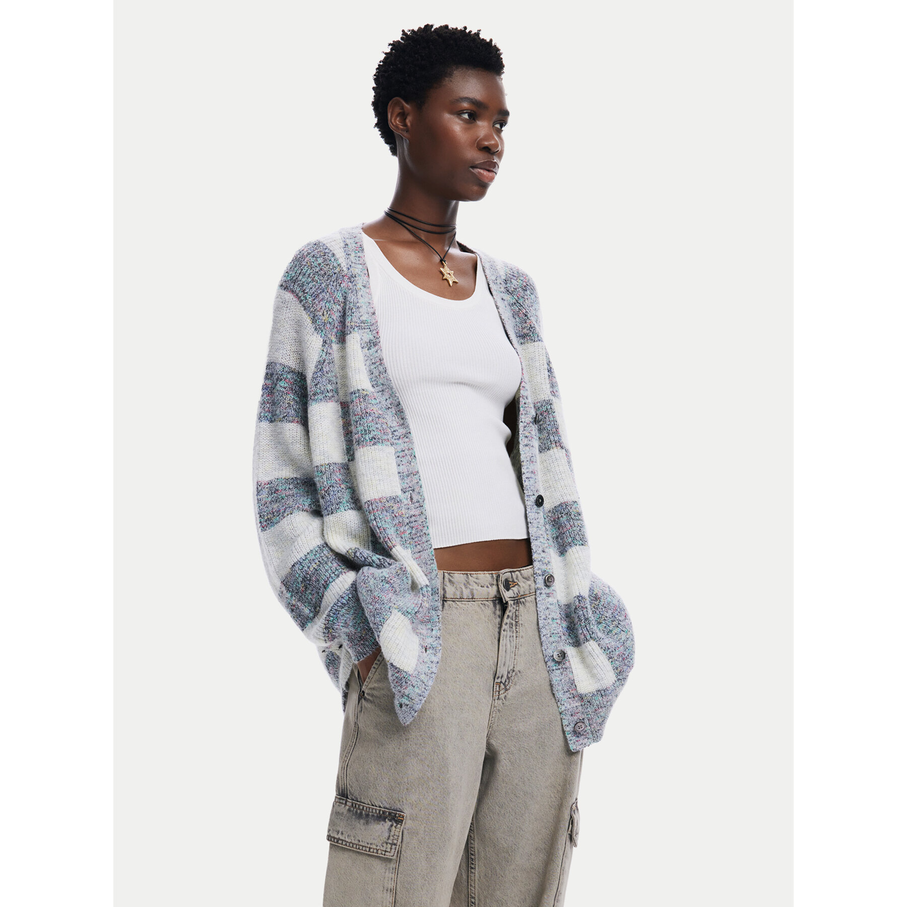 Desigual Strickjacke Oxford 24WWJF70 Beige Regular Fit