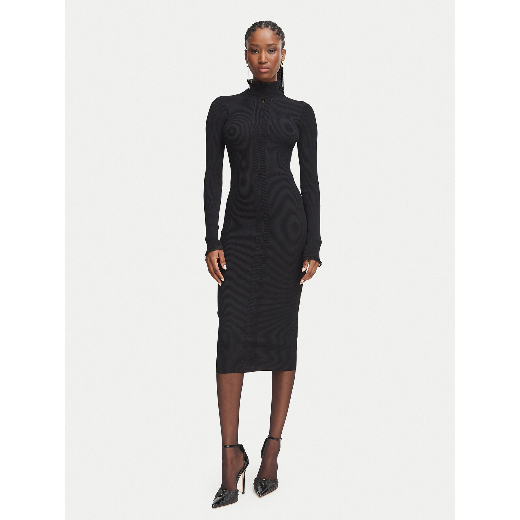 Elisabetta Franchi Strickkleid AM-21B-66E2-V440 Schwarz Slim Fit