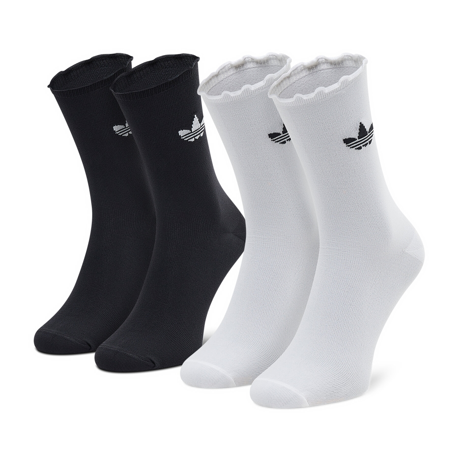 Set di 2 paia di calzini lunghi unisex adidas Ruffle Crw 2Pp HC9532 Nero, Taglia 43_45, taglia : 43_45