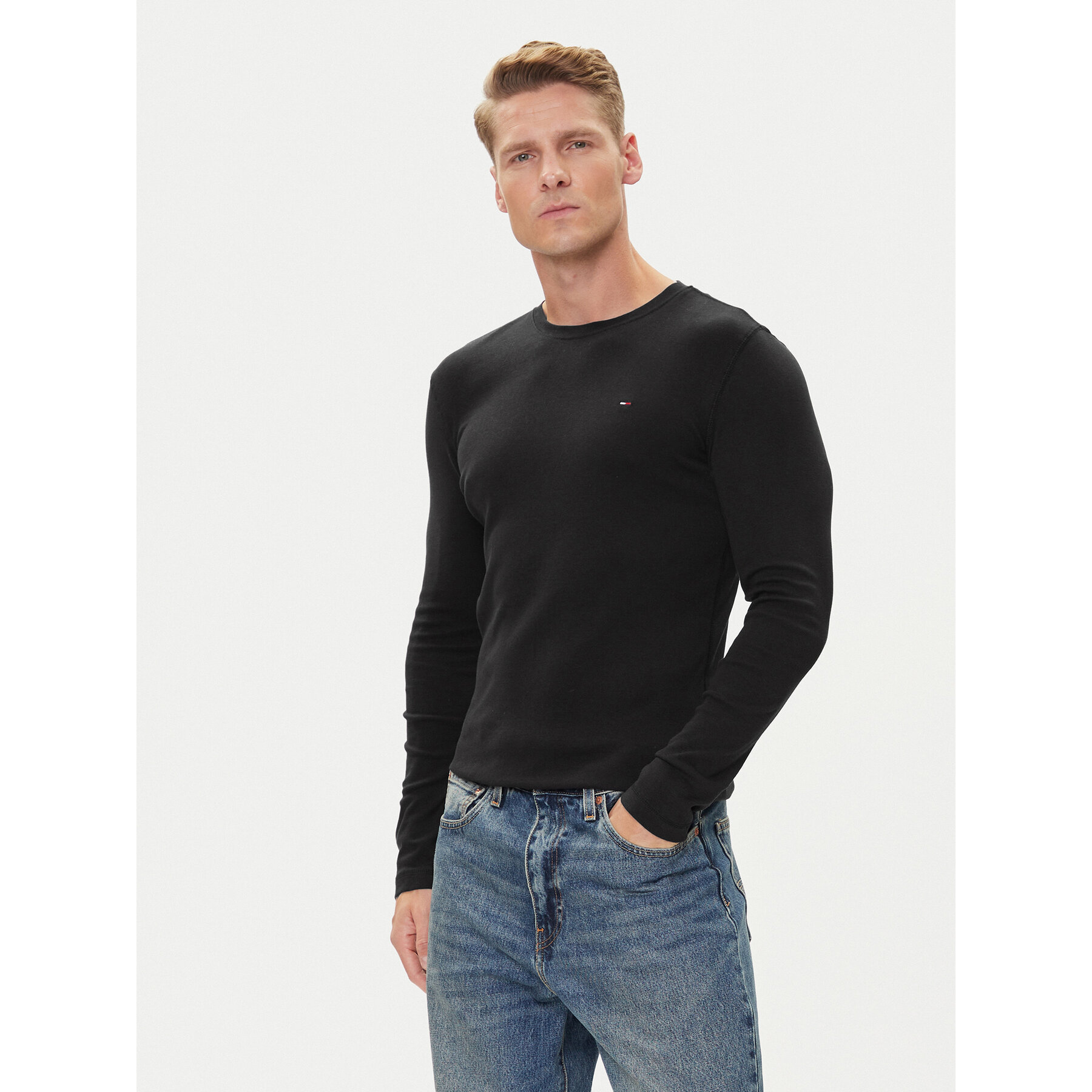 Tommy Jeans Longsleeve DM0DM04409 Schwarz Slim Fit