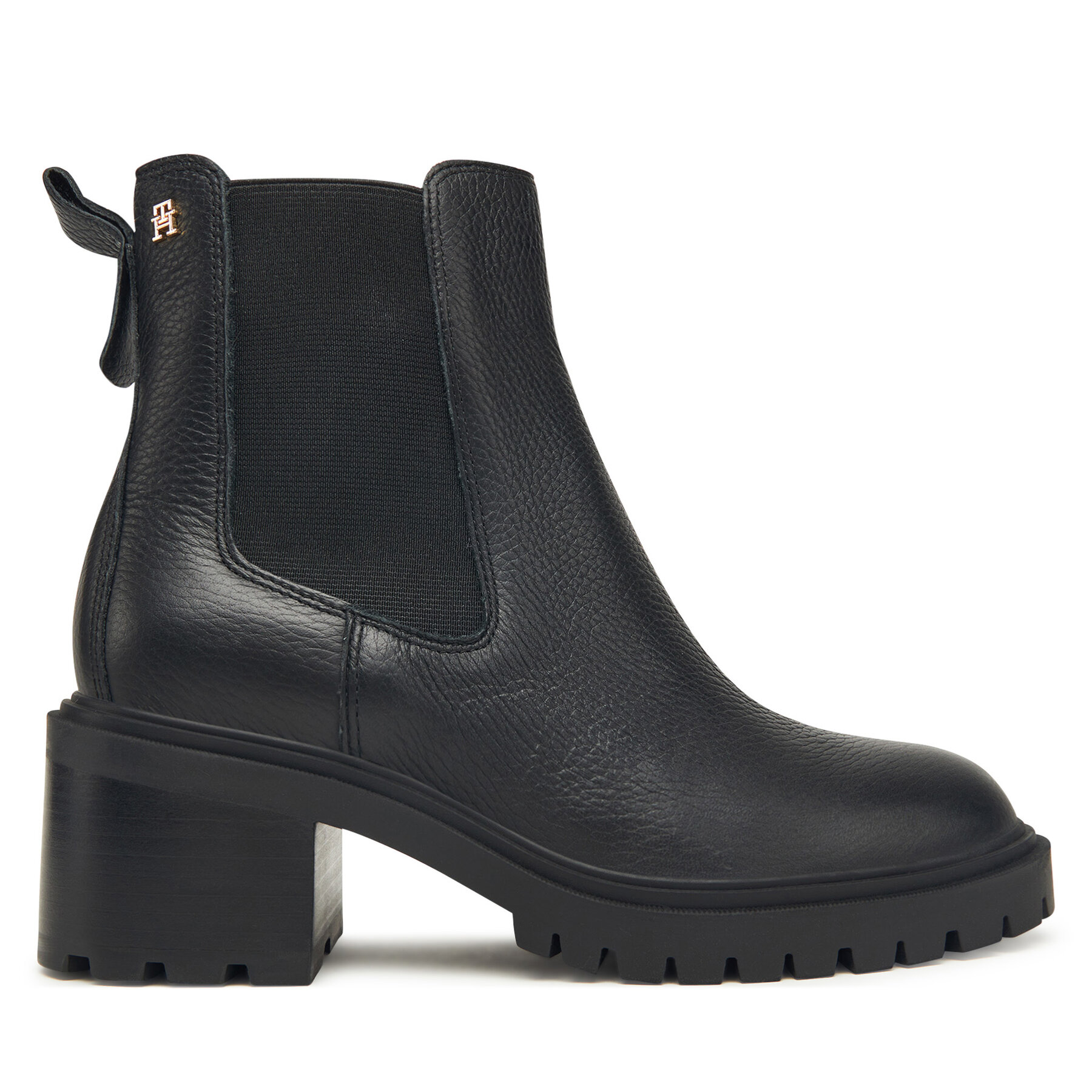 Μποτάκια Tommy Hilfiger Th Leather Chelsea Cleated Heel FW0FW08774 Μαύρο