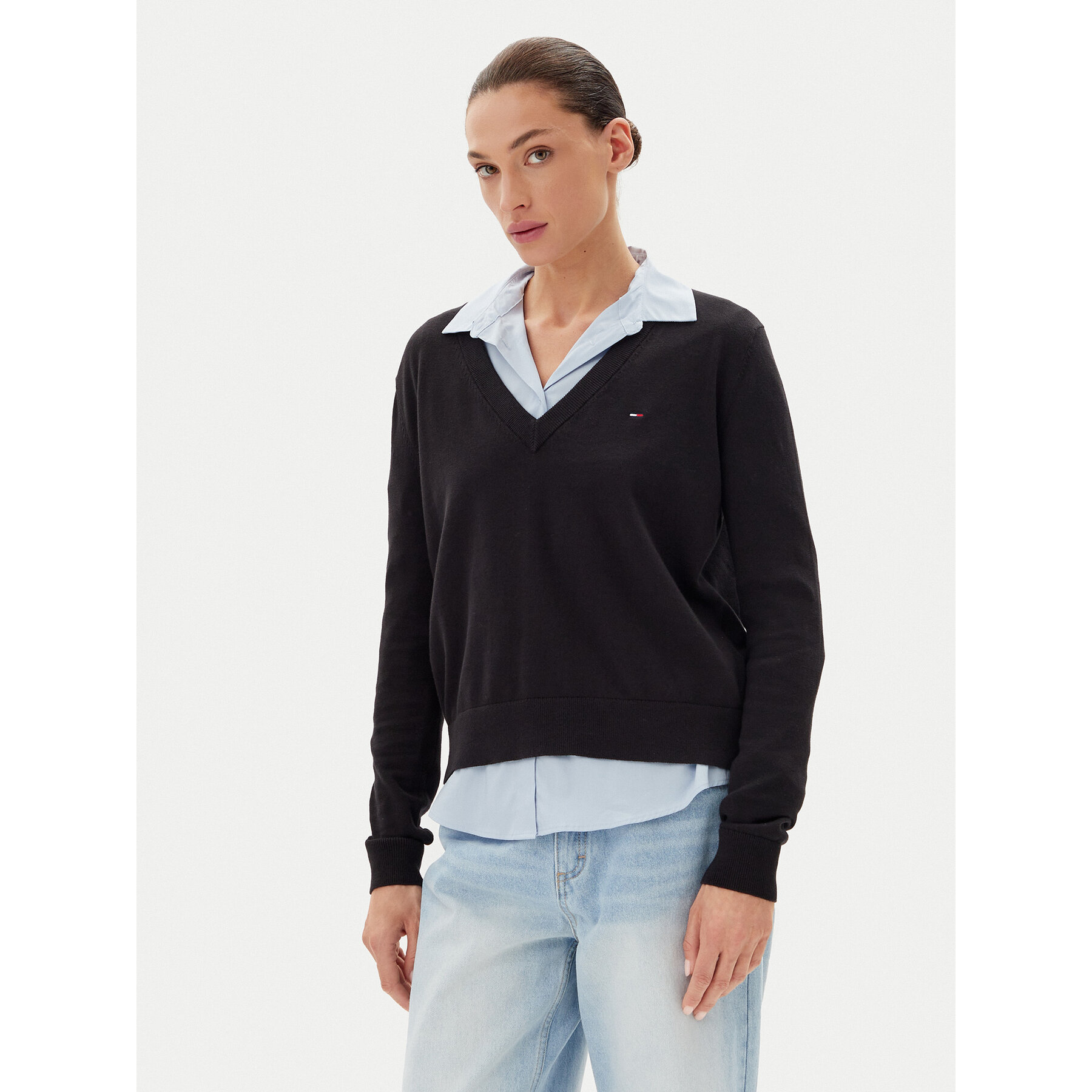 Tommy Jeans Pullover Essential DW0DW19888 Schwarz Regular Fit