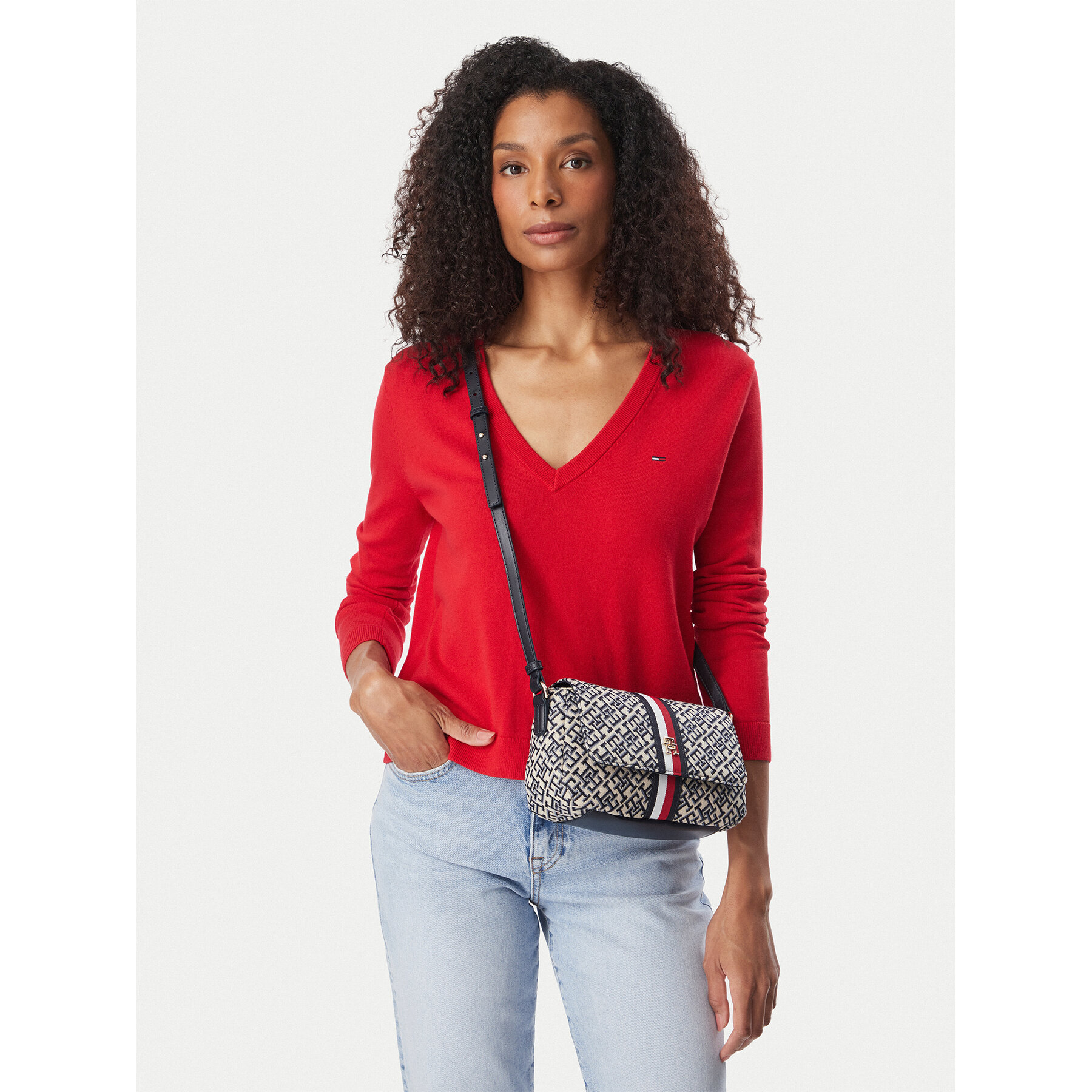 Τσάντα Tommy Hilfiger Th Jacquard Ess Crossover AW0AW19066 Μπλε