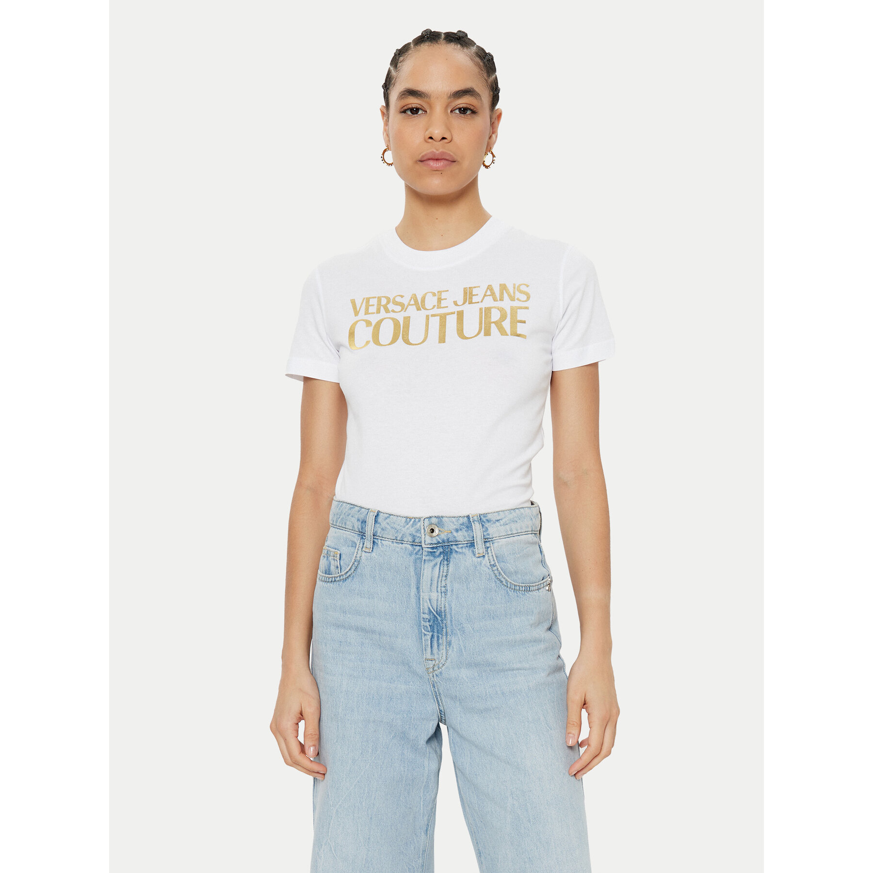 Versace Jeans Couture Póló 78HAHT01 Fehér Regular Fit