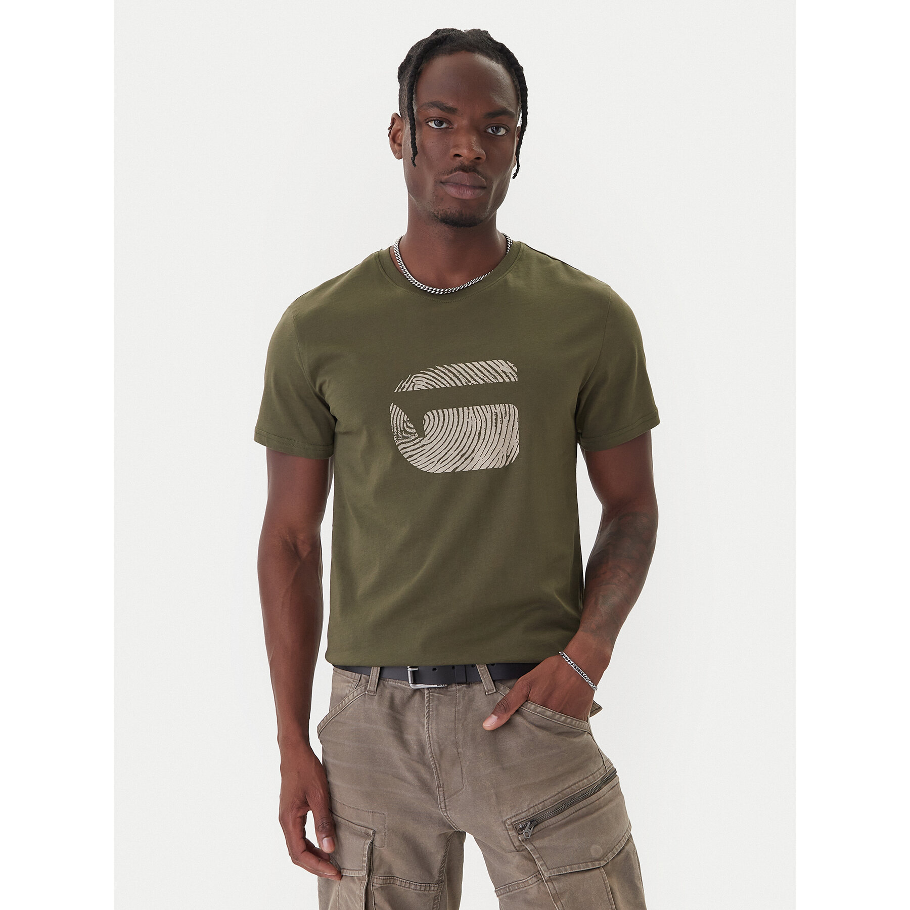 G-Star Raw Póló Finger Print Burger D26041-C506 Sötétzöld Regular Fit