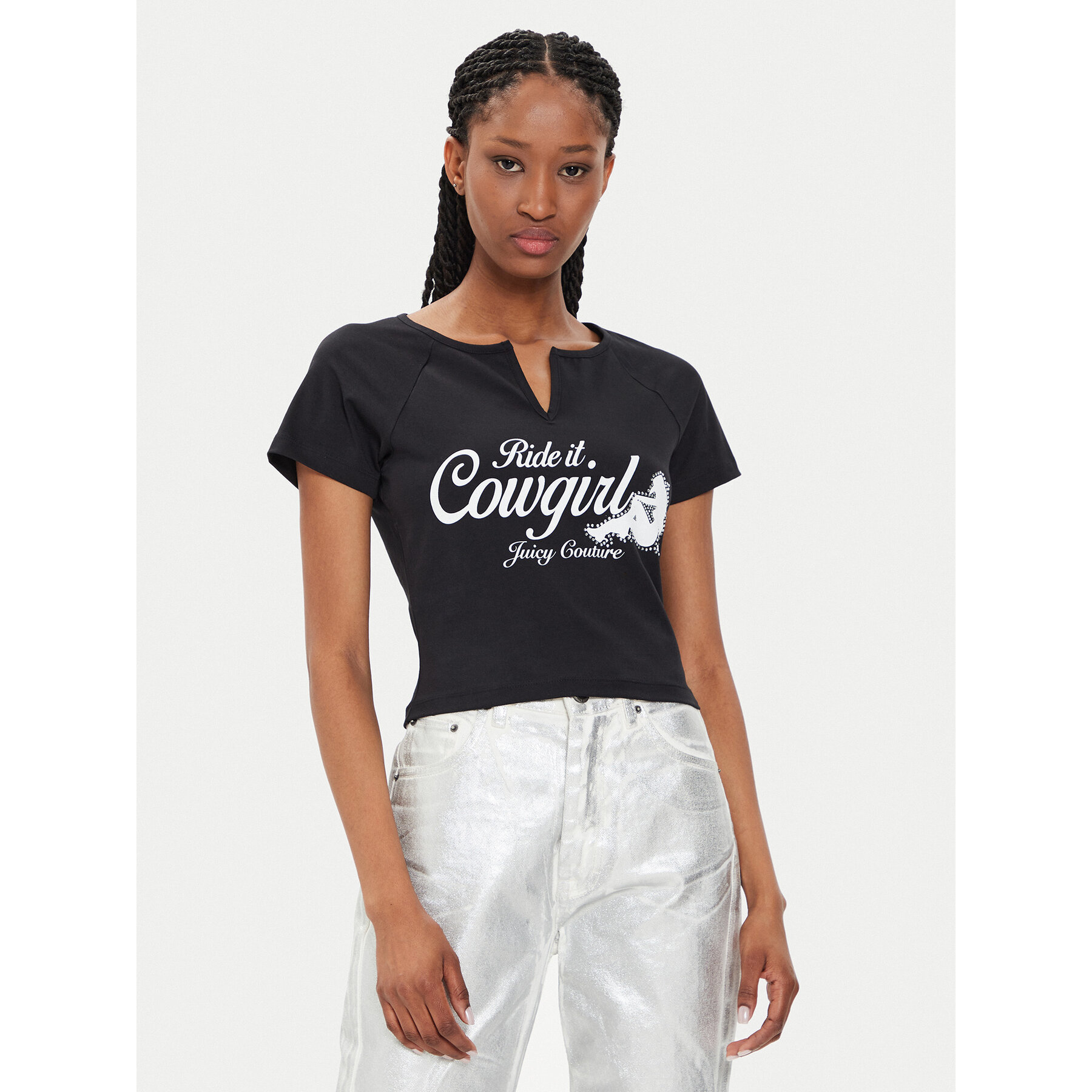 Juicy Couture T-shirt Ride A Cowgirl JCWCT23333 Nero Slim Fit