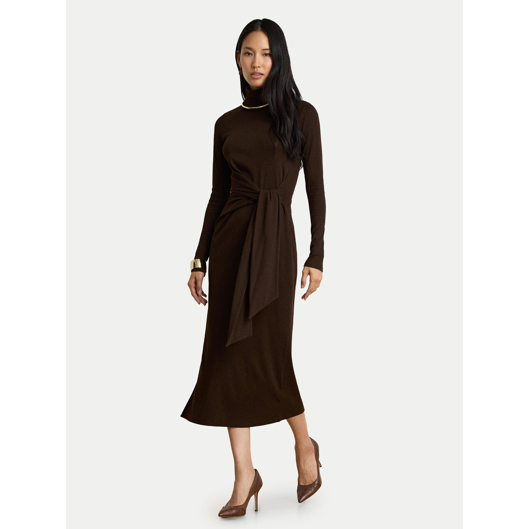 LAUREN RALPH LAUREN Strickkleid 200980028501 Dunkelbraun Slim Fit