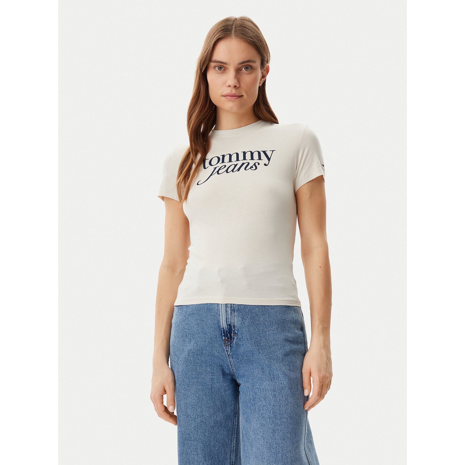 Tommy Jeans Marškinėliai Essential DW0DW19447 Smėlio Slim Fit