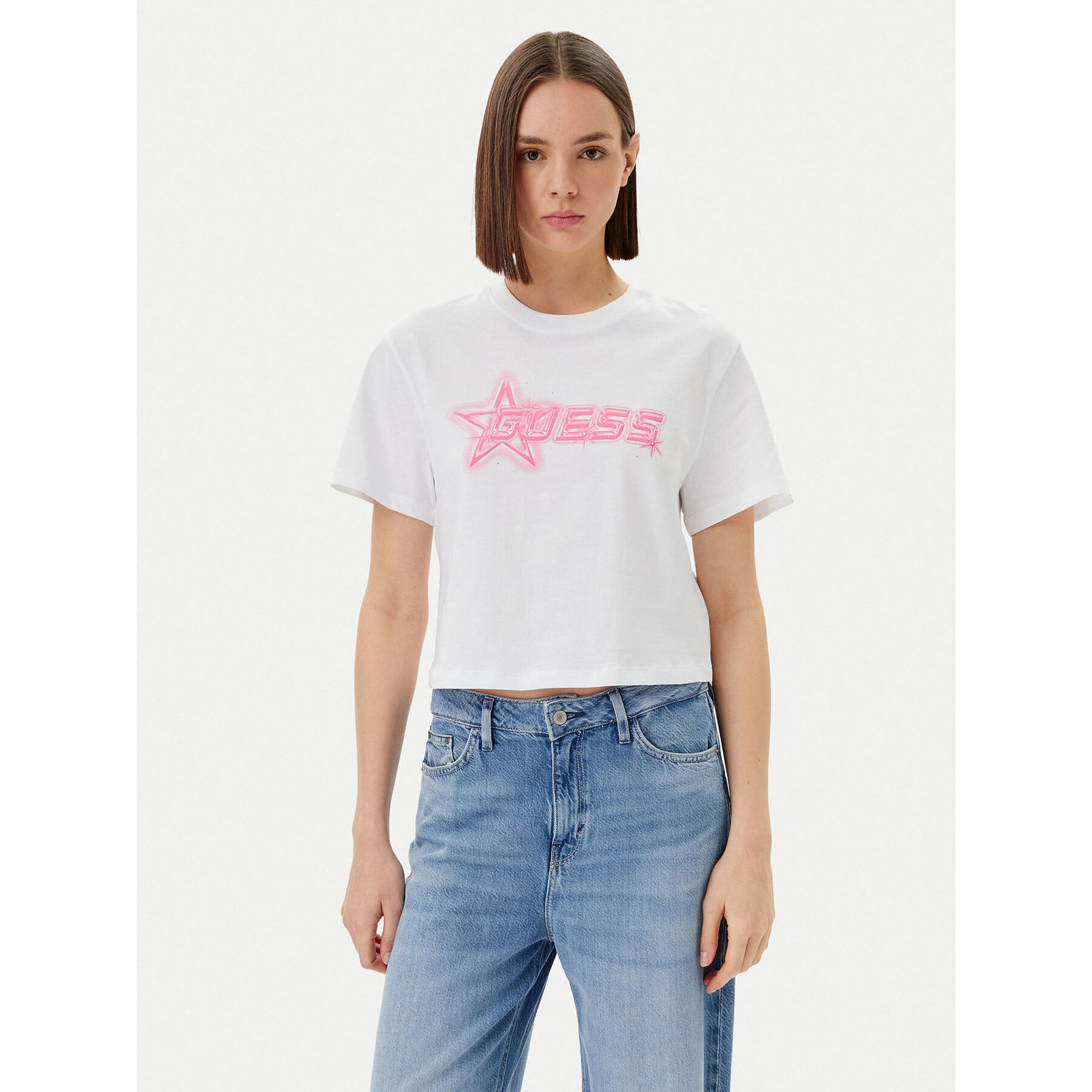 Guess Marškinėliai V5GI12 K9RM1 Balta Boxy Fit