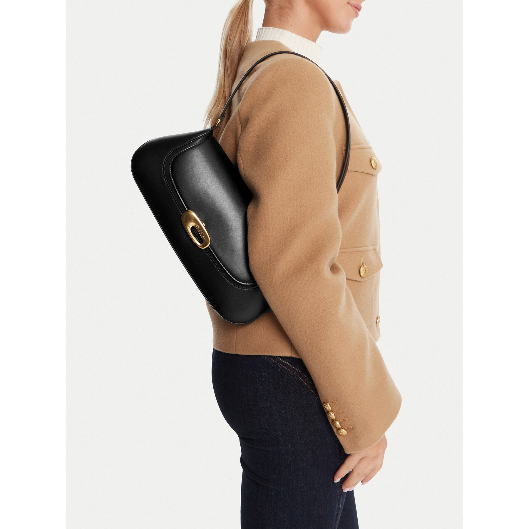 Дамска чанта Calvin Klein Hardware Flap Shoulder Bag LV04F3146G Черен